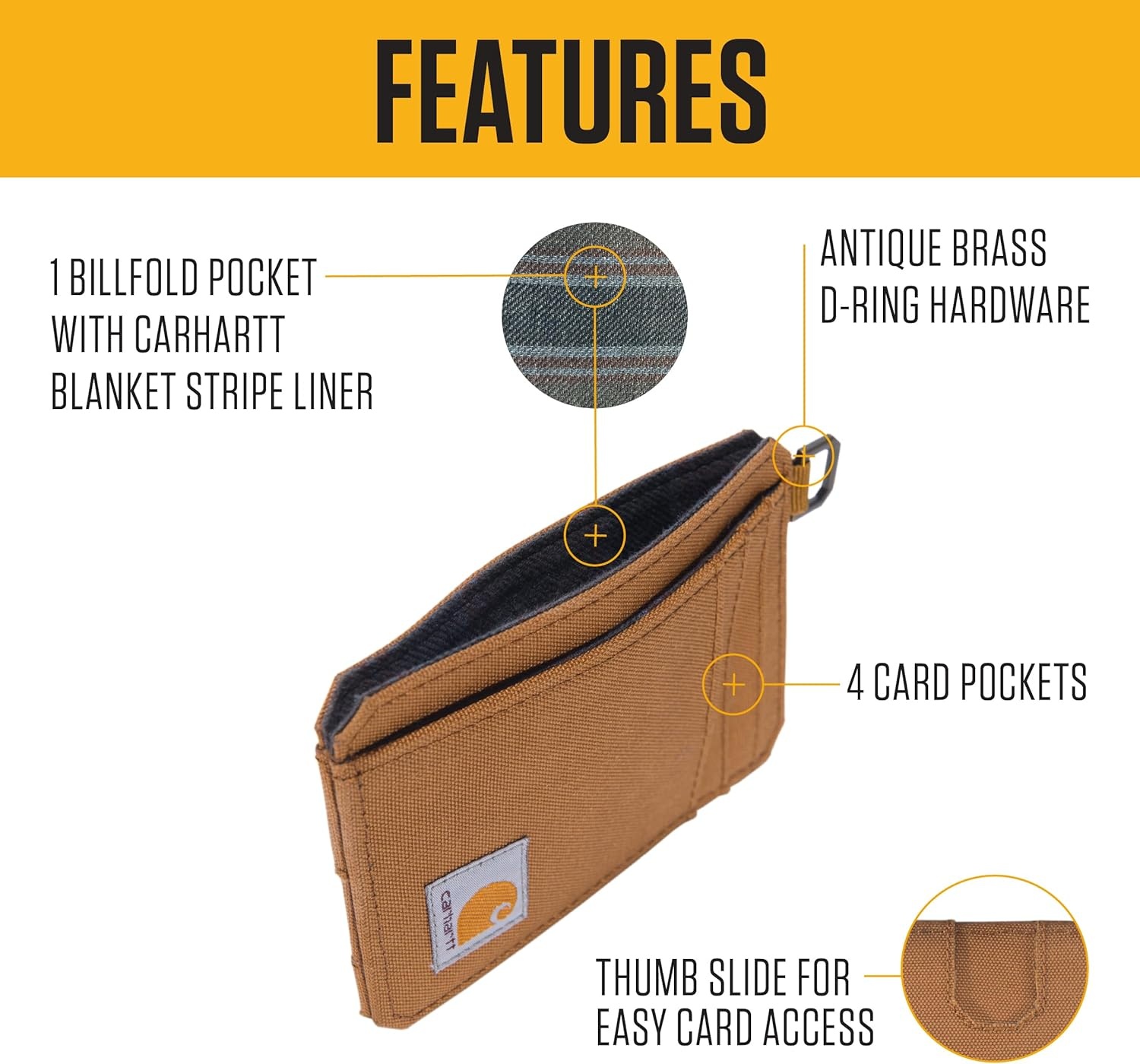 image:imageCarhartt Mens 700D Nylon Duck Wallets RFIDBlocking WTrifold and Front Pocket OptionsBlack Front Pocket