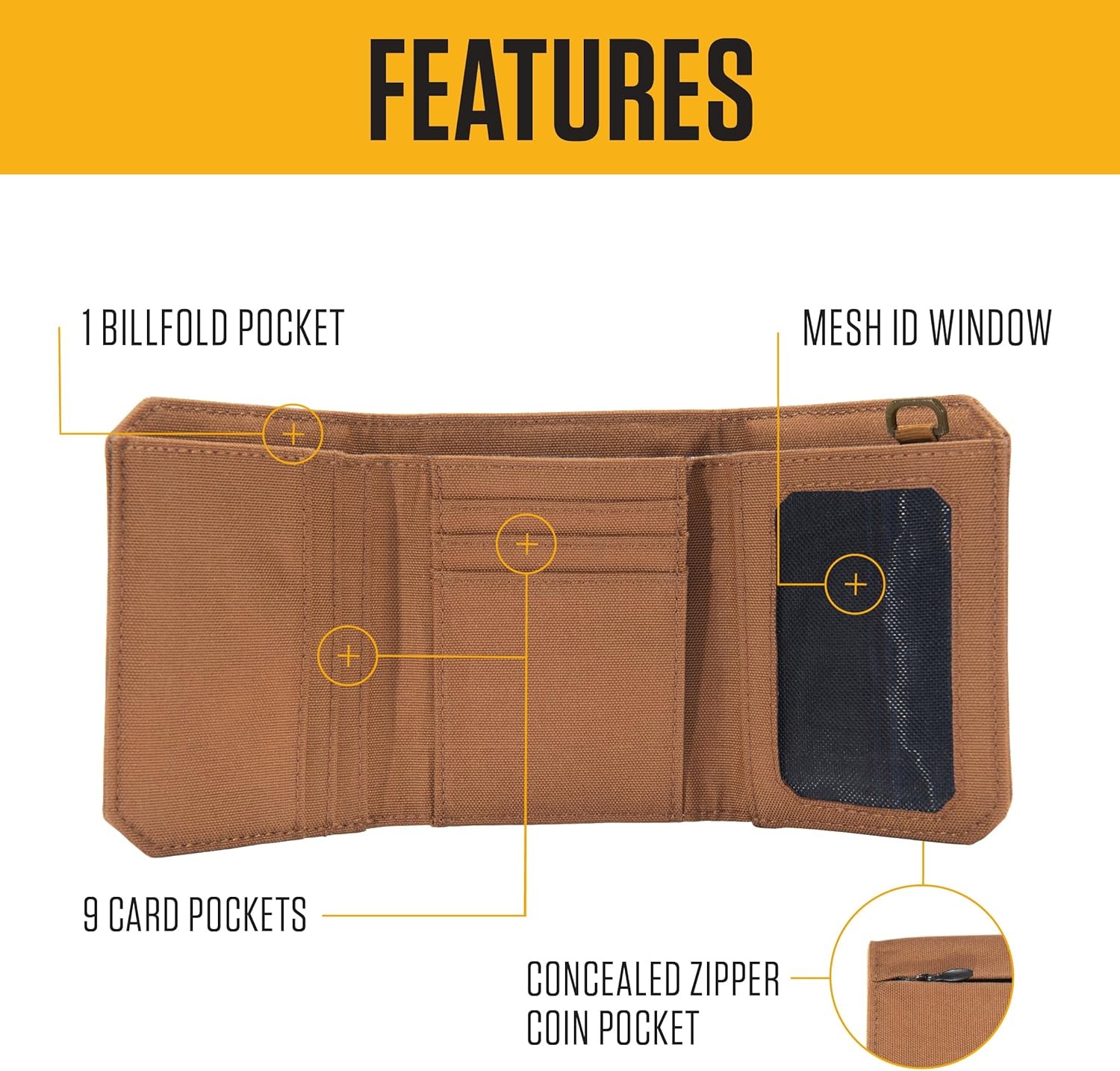 image:imageCarhartt Mens 700D Nylon Duck Wallets RFIDBlocking WTrifold and Front Pocket OptionsCarhartt Brown Trifold