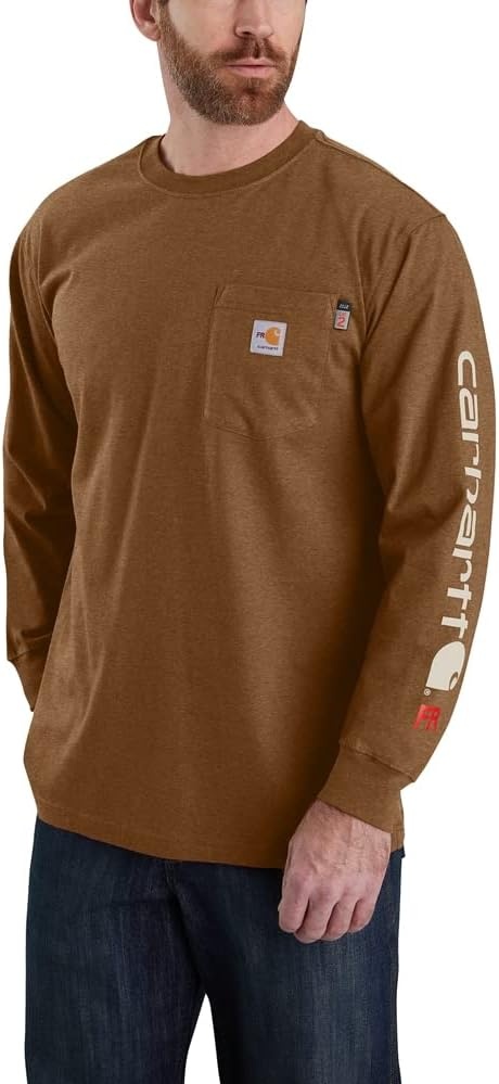 image:imageCarhartt Mens FR Force Irvine Loose LS Logo TShirtOiled Walnut Heather