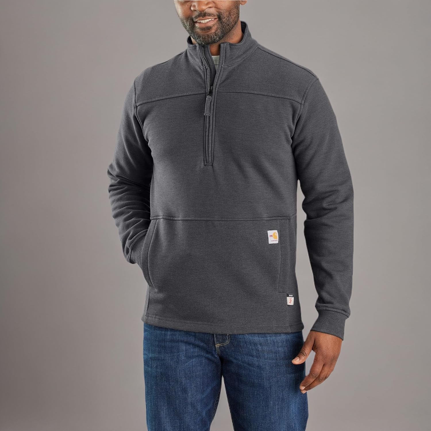 image:imageCarhartt Mens Flame Resistant Rain Defender Relaxed Fit Mock Neck Fleece PulloverShadow