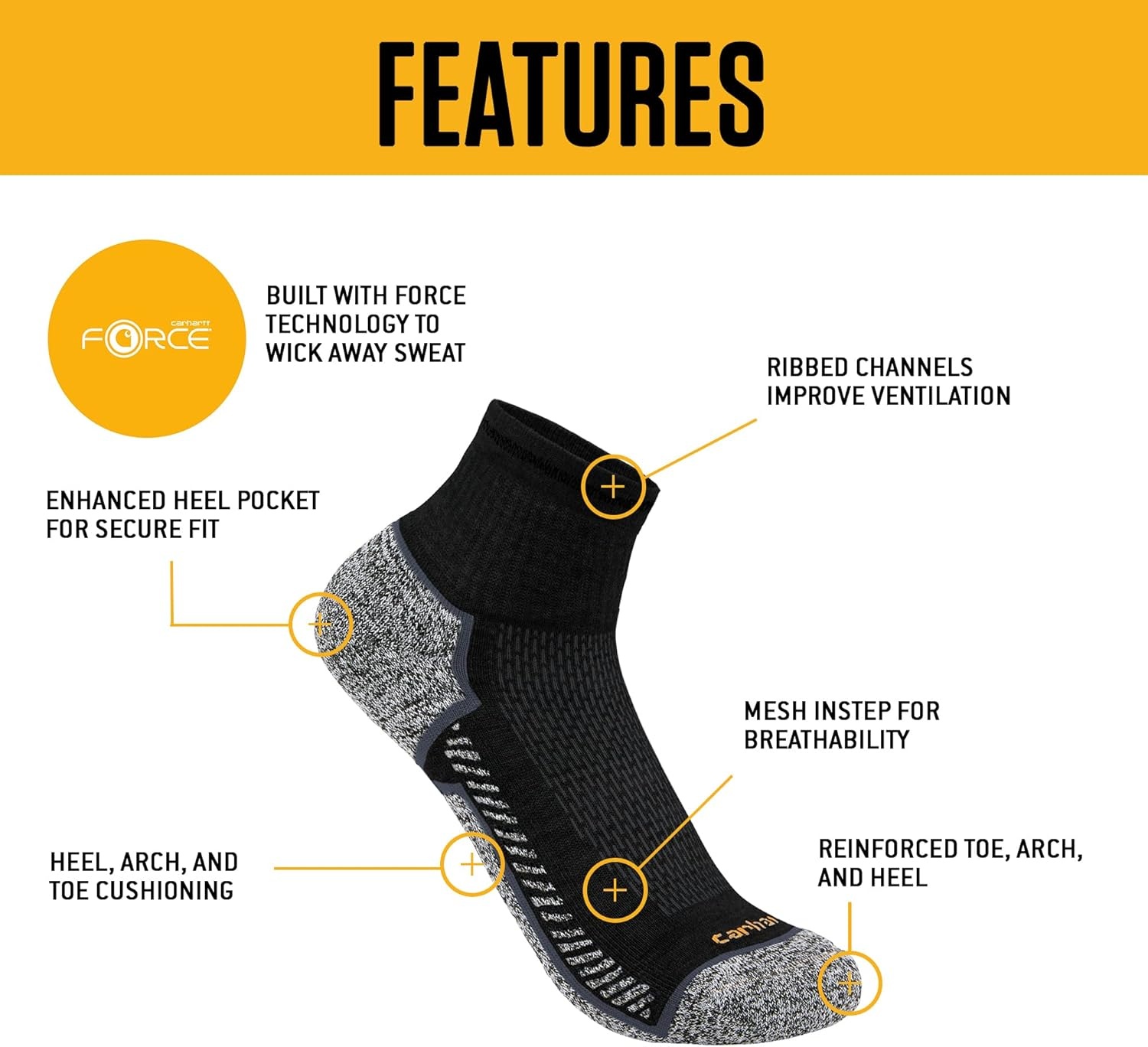 image:imageCarhartt Mens Force Midweight Crew Socks 3PackCharcoal