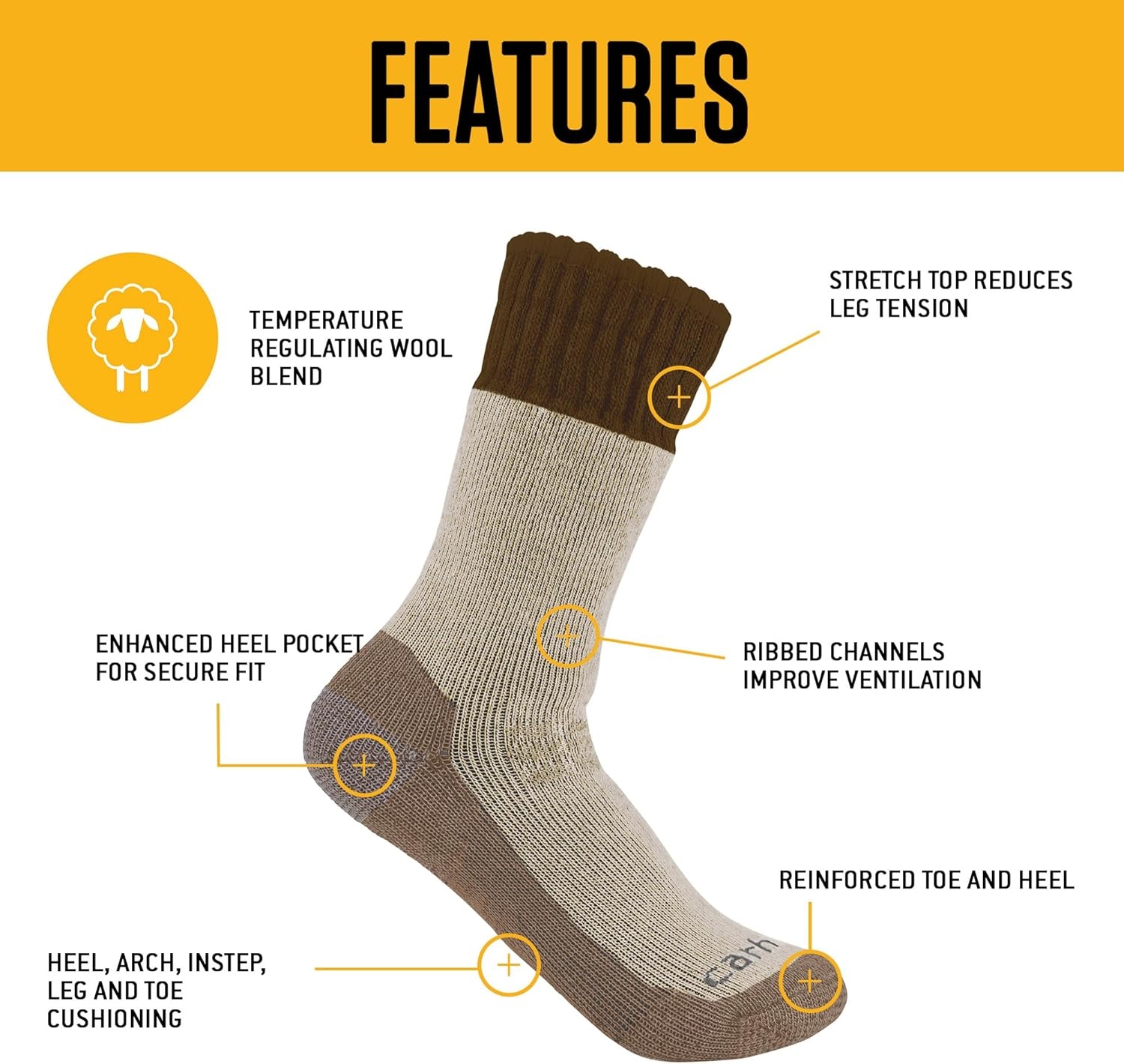 image:imageCarhartt Mens Heavyweight Syntheticwool Blend Boot SockBlack