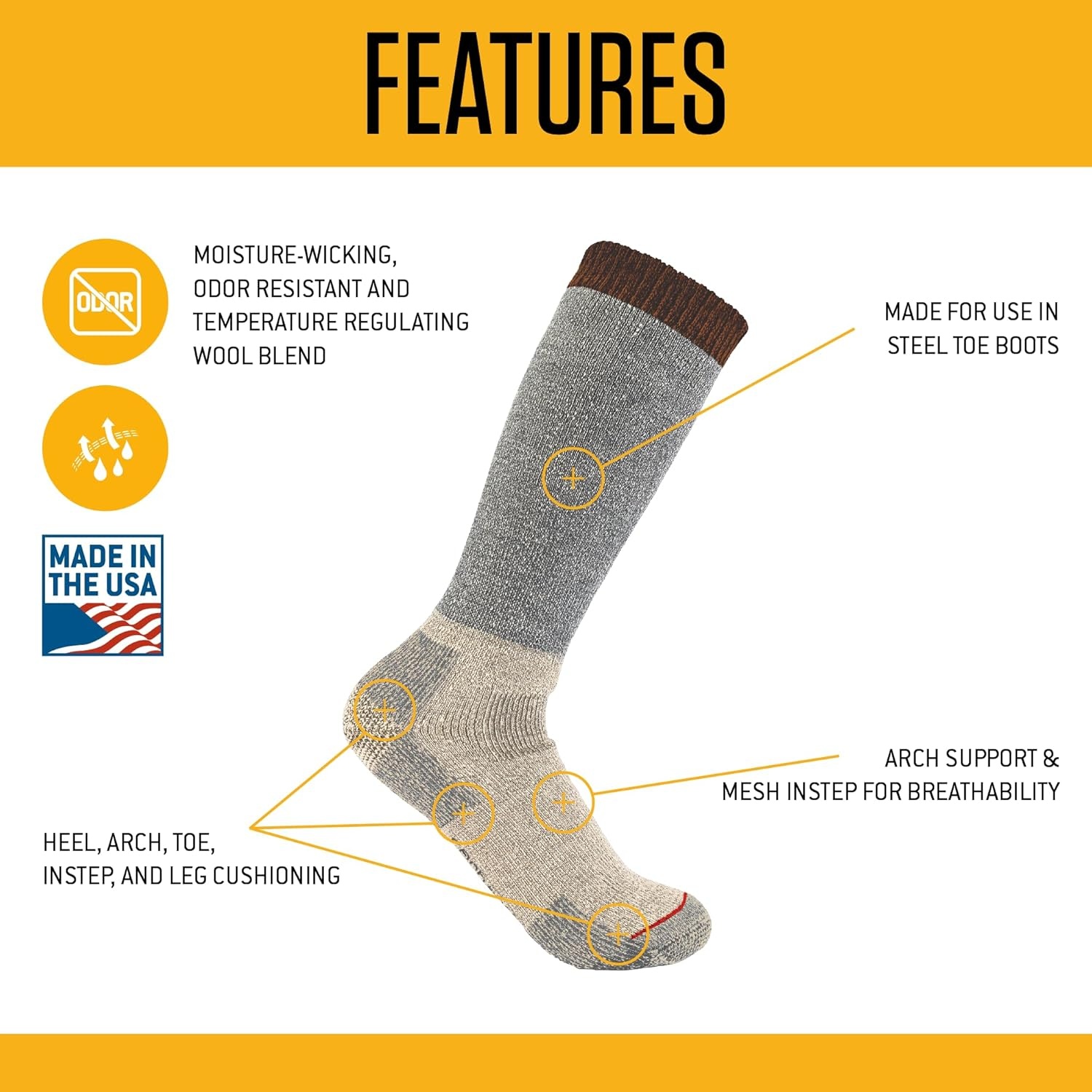 imageCarhartt Mens Heavyweight Wool Blend Boot SockHeather Grey Cream