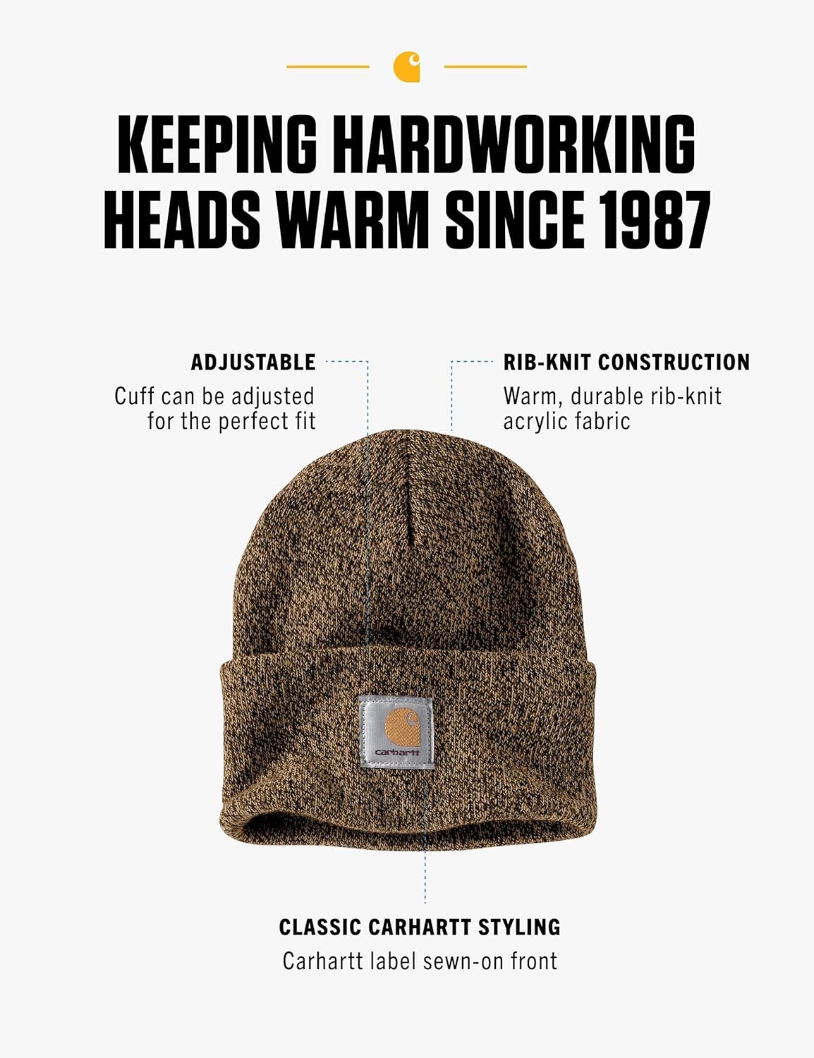 image:imageCarhartt Mens Knit Cuffed BeanieDark BrownSandstone