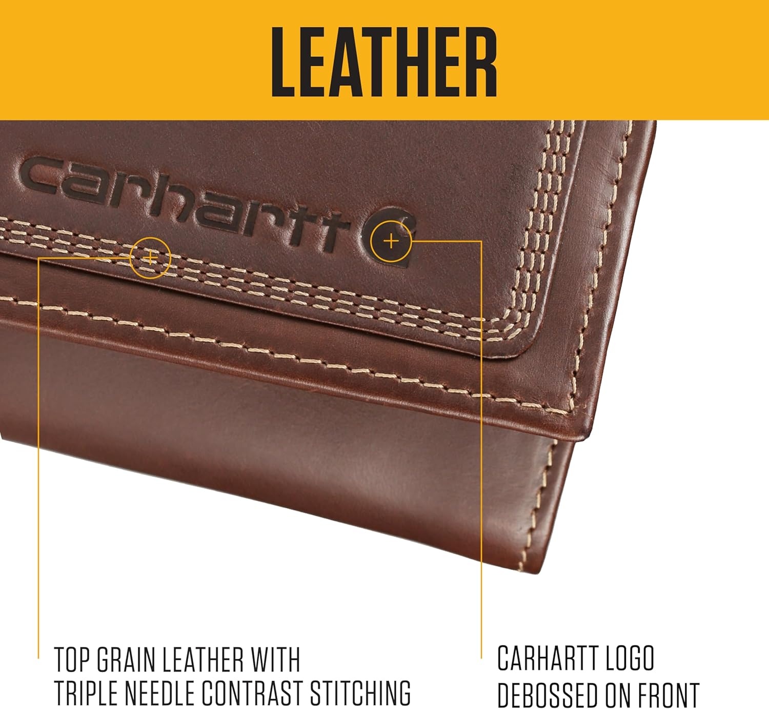 image:imageCarhartt Mens Leather Triple Stitch Wallet Durable FullGrain Leather Bifold Trifold amp Rodeo Styles Gifts for MenBlack Trifold