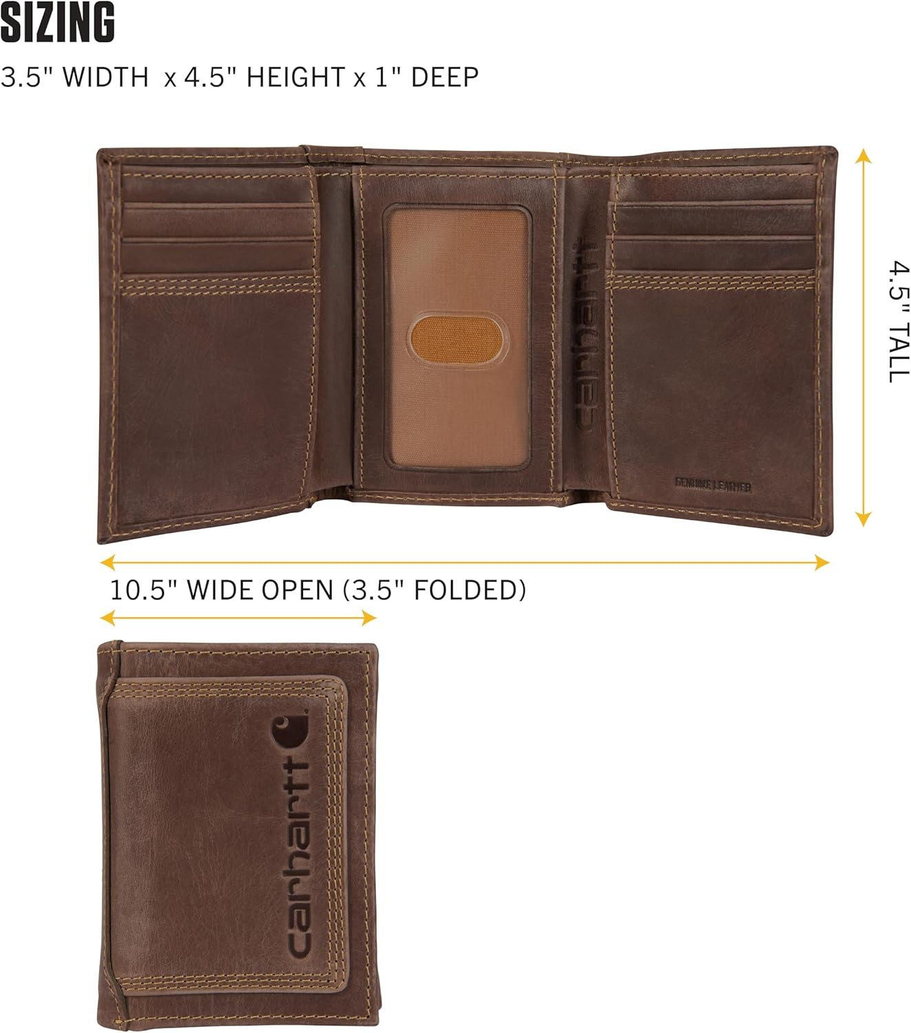 image:imageCarhartt Mens Leather Triple Stitch Wallet Durable FullGrain Leather Bifold Trifold amp Rodeo Styles Gifts for MenBlack Trifold