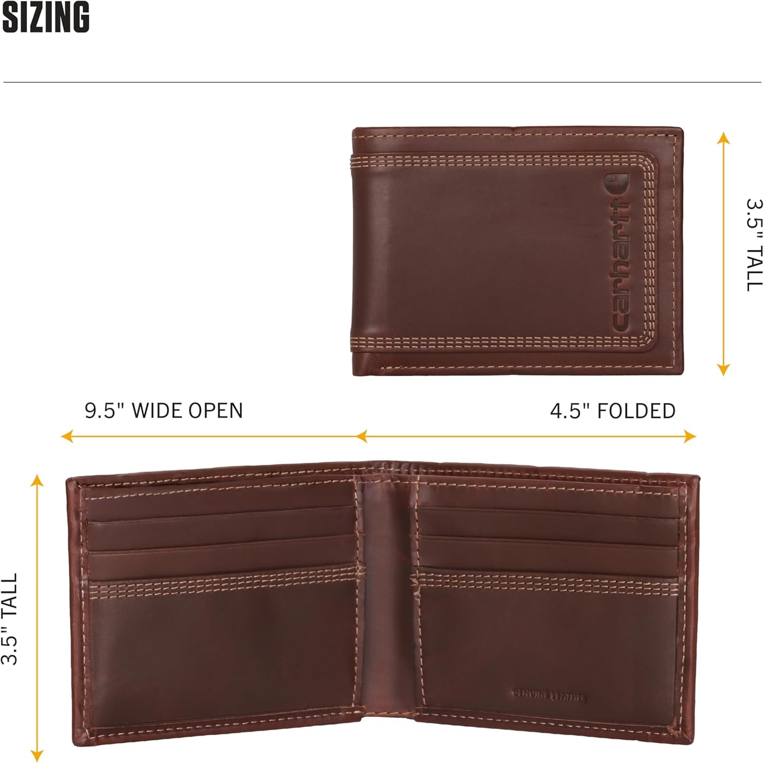 image:imageCarhartt Mens Leather Triple Stitch Wallet Durable FullGrain Leather Bifold Trifold amp Rodeo Styles Gifts for MenBrown Passcase
