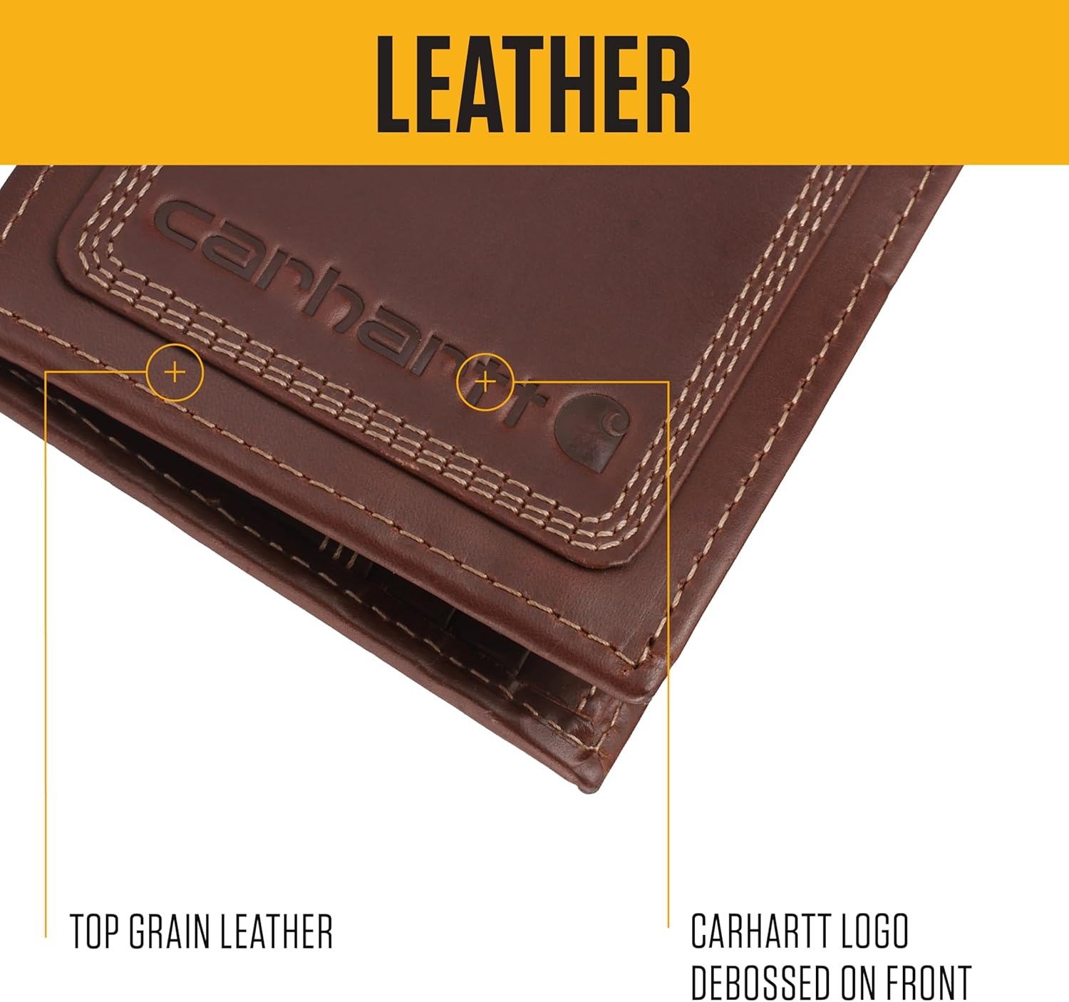 image:imageCarhartt Mens Leather Triple Stitch Wallet Durable FullGrain Leather Bifold Trifold amp Rodeo Styles Gifts for MenBrown Passcase