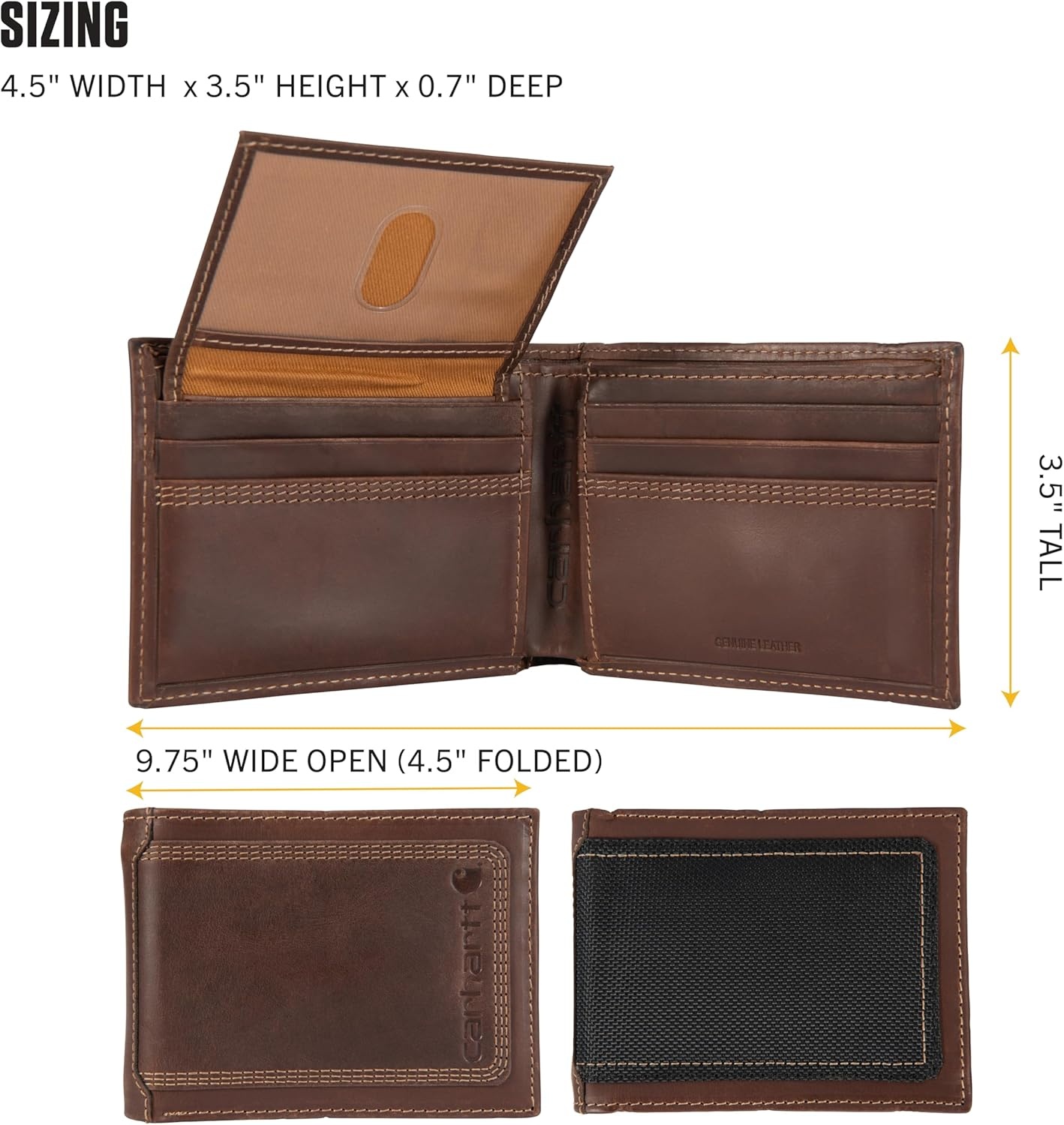image:imageCarhartt Mens Leather Triple Stitch Wallet Durable FullGrain Leather Bifold Trifold amp Rodeo Styles Gifts for MenBrown Passcase