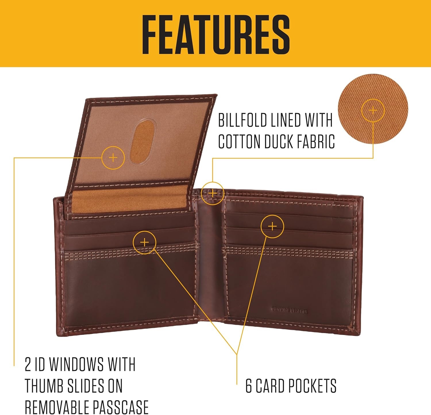image:imageCarhartt Mens Leather Triple Stitch Wallet Durable FullGrain Leather Bifold Trifold amp Rodeo Styles Gifts for MenBrown Passcase