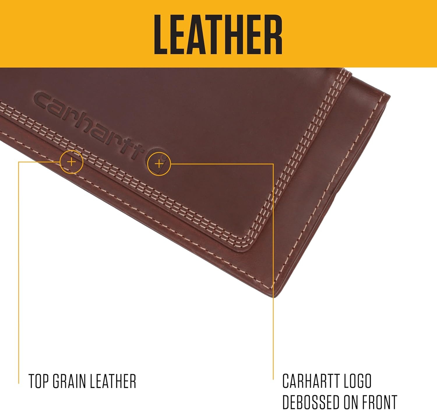 image:imageCarhartt Mens Leather Triple Stitch Wallet Durable FullGrain Leather Bifold Trifold amp Rodeo Styles Gifts for MenBrown Rodeo