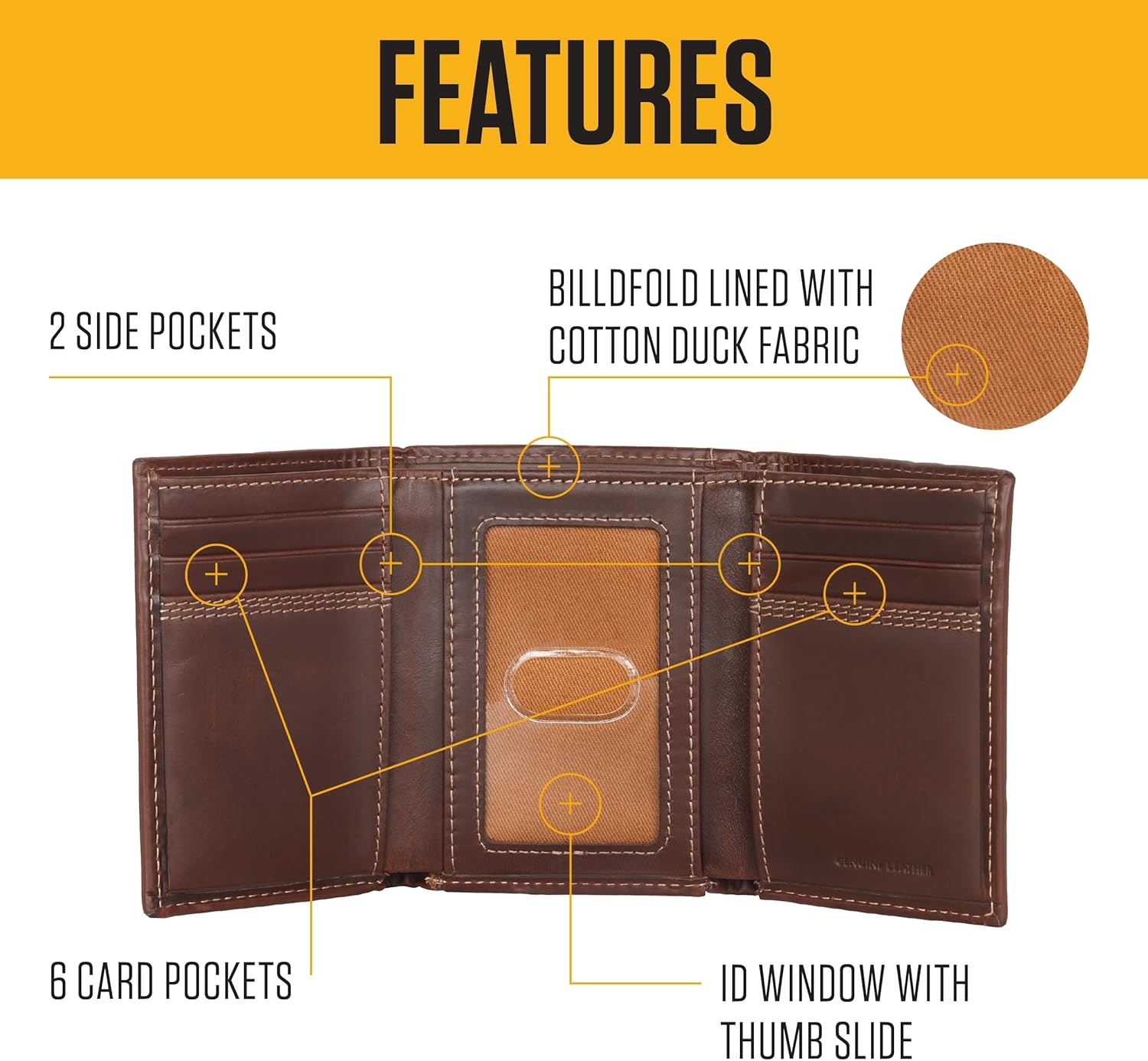 image:imageCarhartt Mens Leather Triple Stitch Wallet Durable FullGrain Leather Bifold Trifold amp Rodeo Styles Gifts for MenBrown Trifold