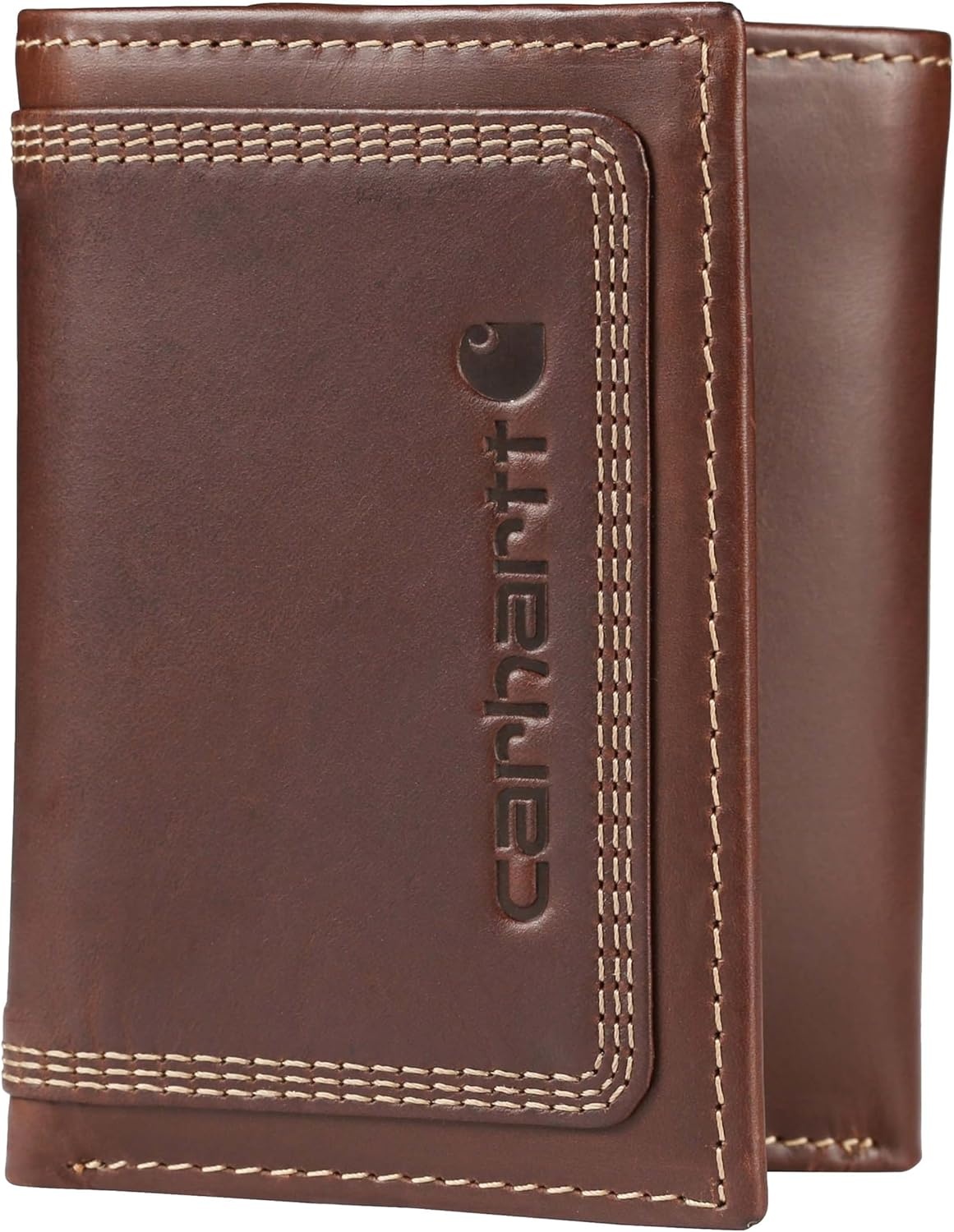 image:imageCarhartt Mens Leather Triple Stitch Wallet Durable FullGrain Leather Bifold Trifold amp Rodeo Styles Gifts for MenBrown Trifold