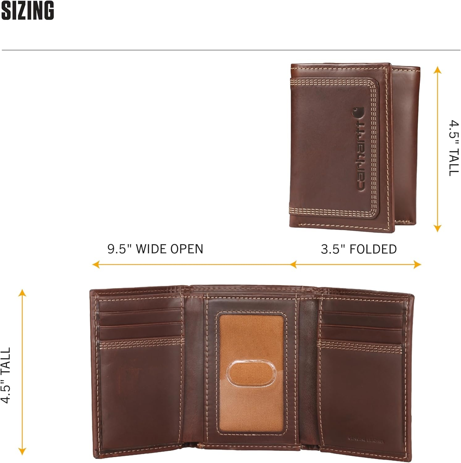 image:imageCarhartt Mens Leather Triple Stitch Wallet Durable FullGrain Leather Bifold Trifold amp Rodeo Styles Gifts for MenBrown Trifold