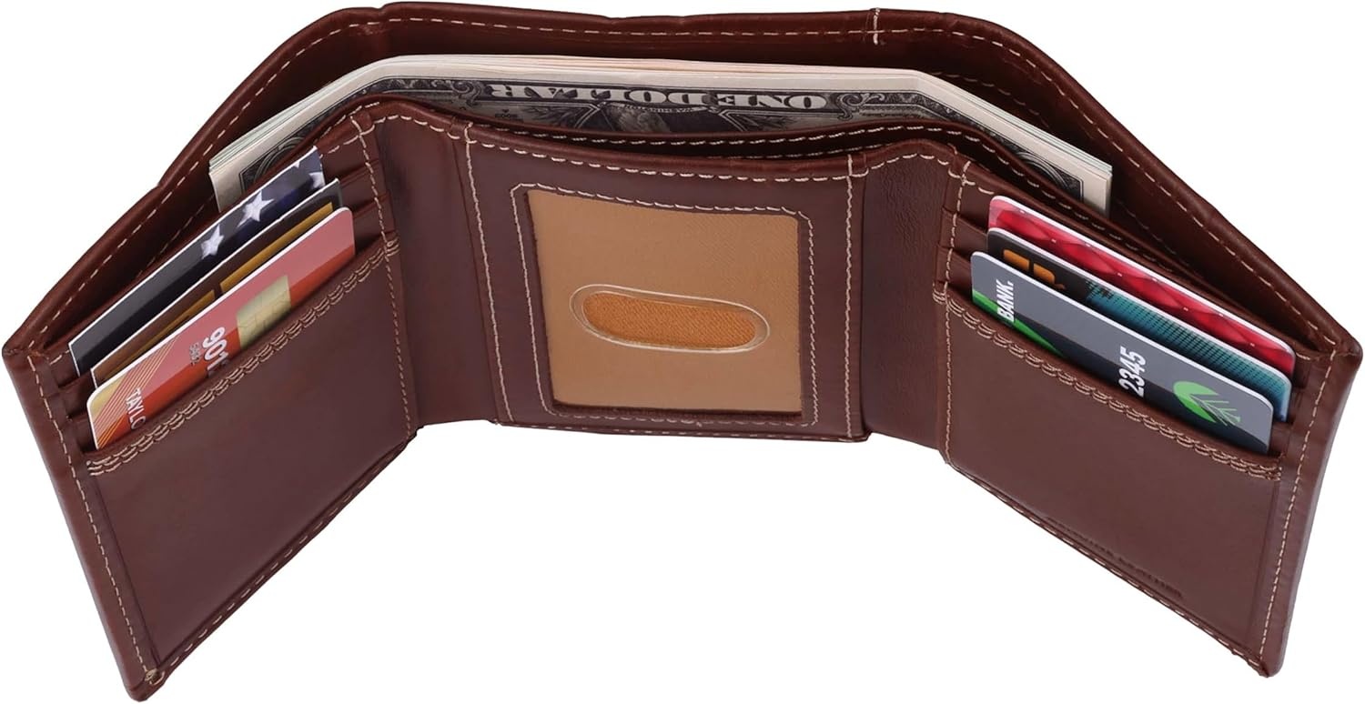 image:imageCarhartt Mens Leather Triple Stitch Wallet Durable FullGrain Leather Bifold Trifold amp Rodeo Styles Gifts for MenBrown Trifold