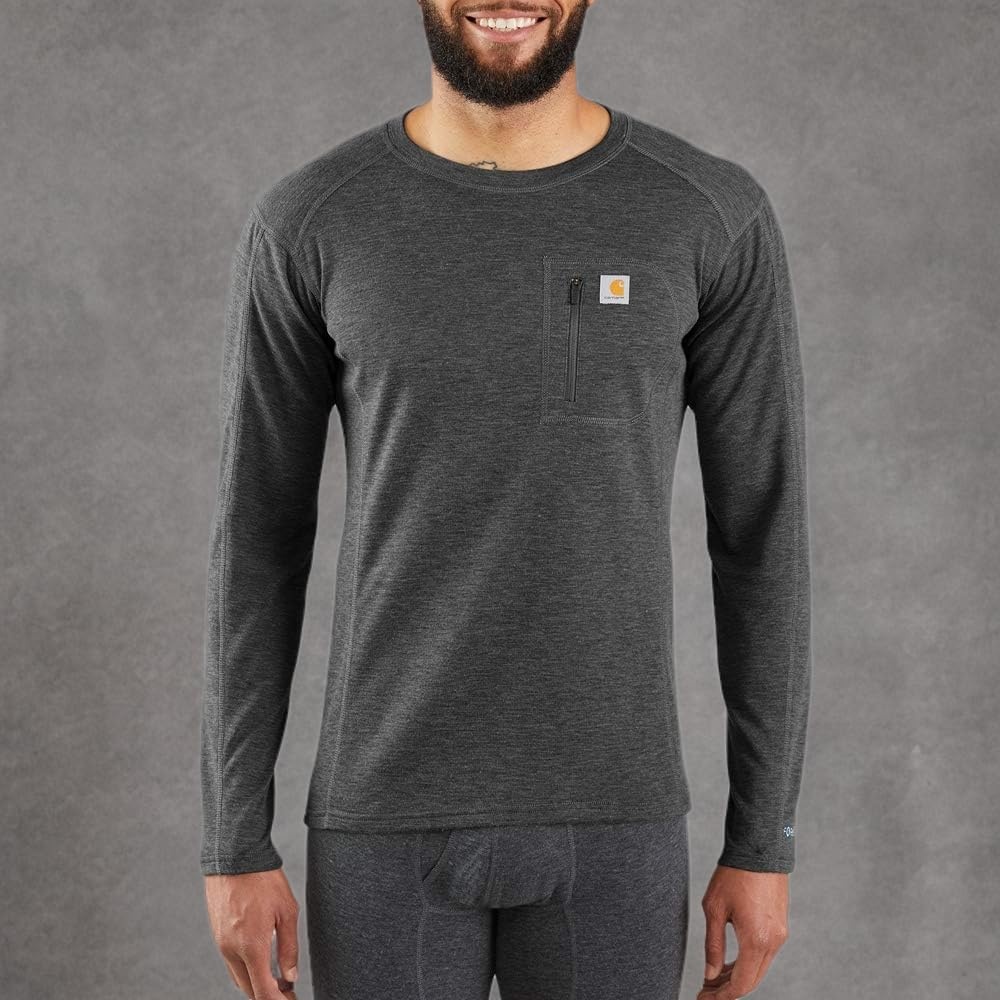 imageCarhartt Mens MBL110 Base Force Heavyweight Base Layer CrewBlack Heather