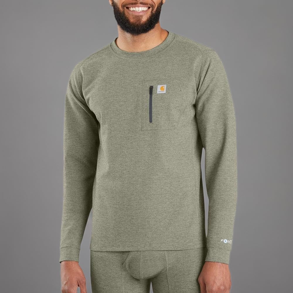 imageCarhartt Mens MBL110 Base Force Heavyweight Base Layer CrewBurnt Olive Heather