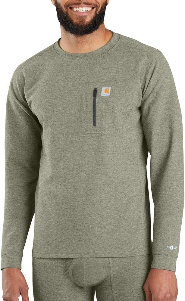 imageCarhartt Mens MBL110 Base Force Heavyweight Base Layer CrewDark Burnt Olive Heather