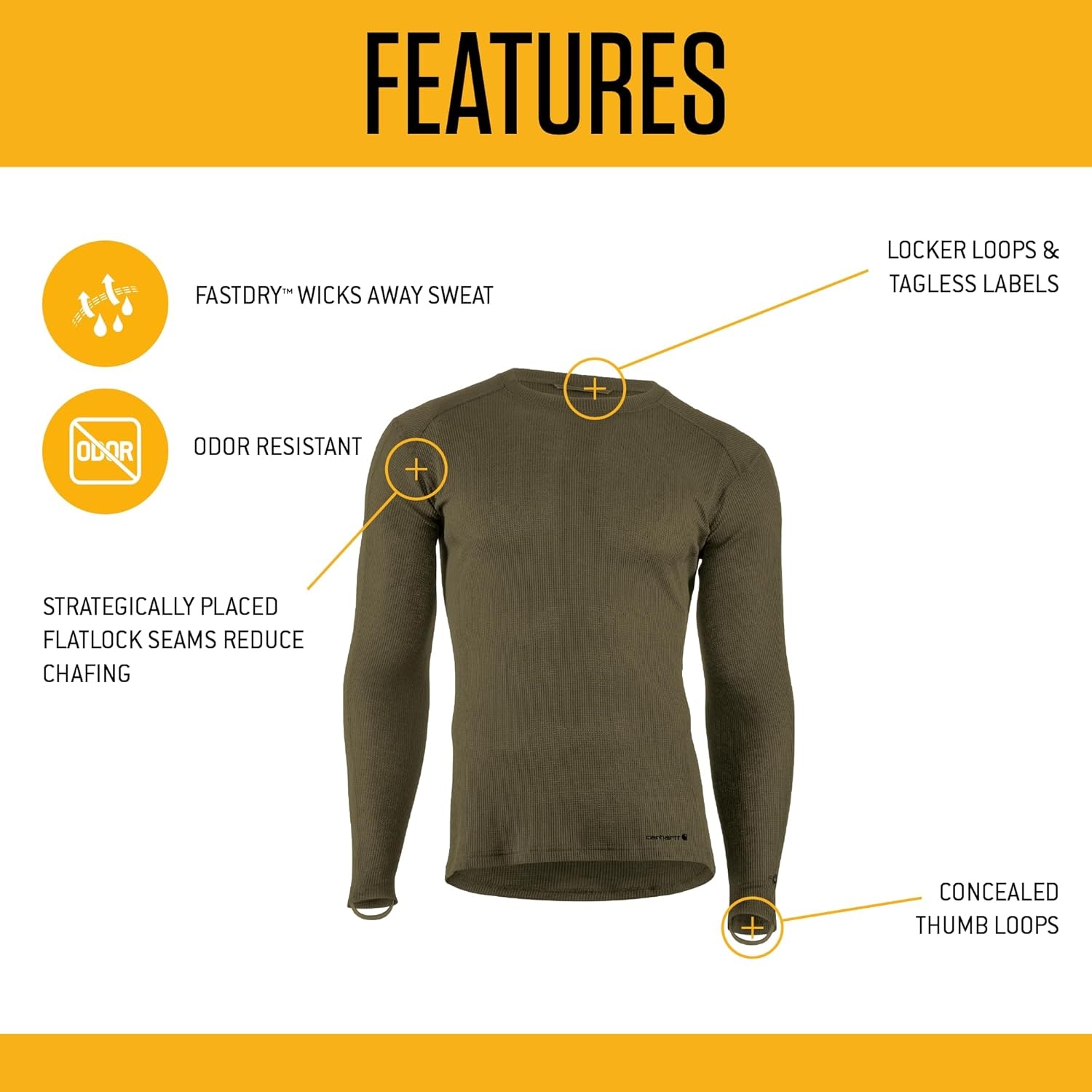 imageCarhartt Mens MBL113 Base Force Midweight Base Layer Classic CrewBurnt Olive