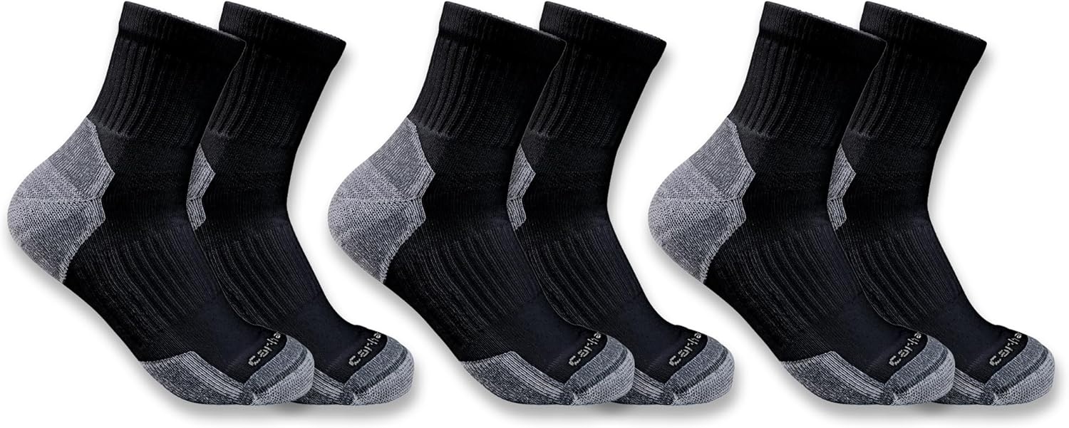 image:imageCarhartt Mens Midweight Cotton Blend Quarter Sock 3 PackBlack