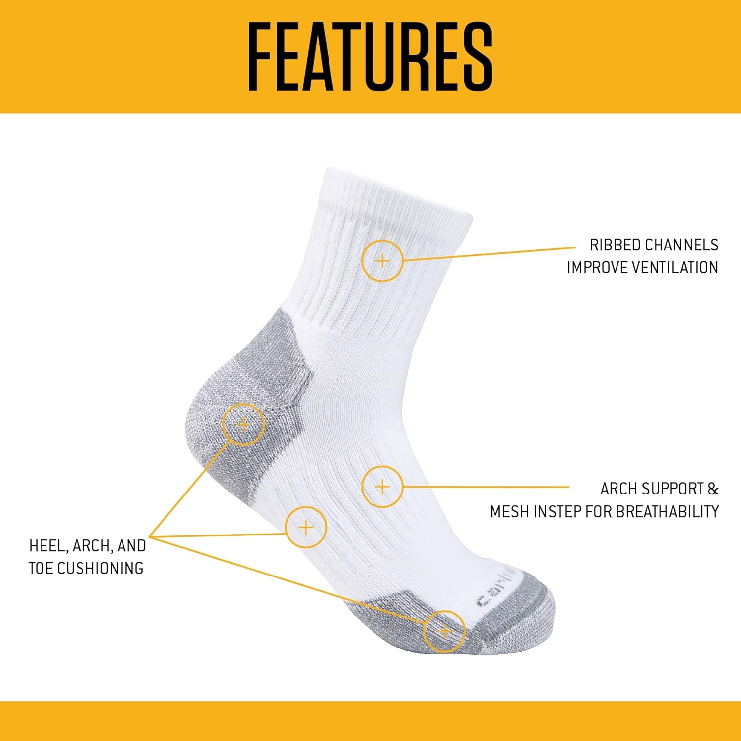 image:imageCarhartt Mens Midweight Cotton Blend Quarter Sock 3 PackWhite
