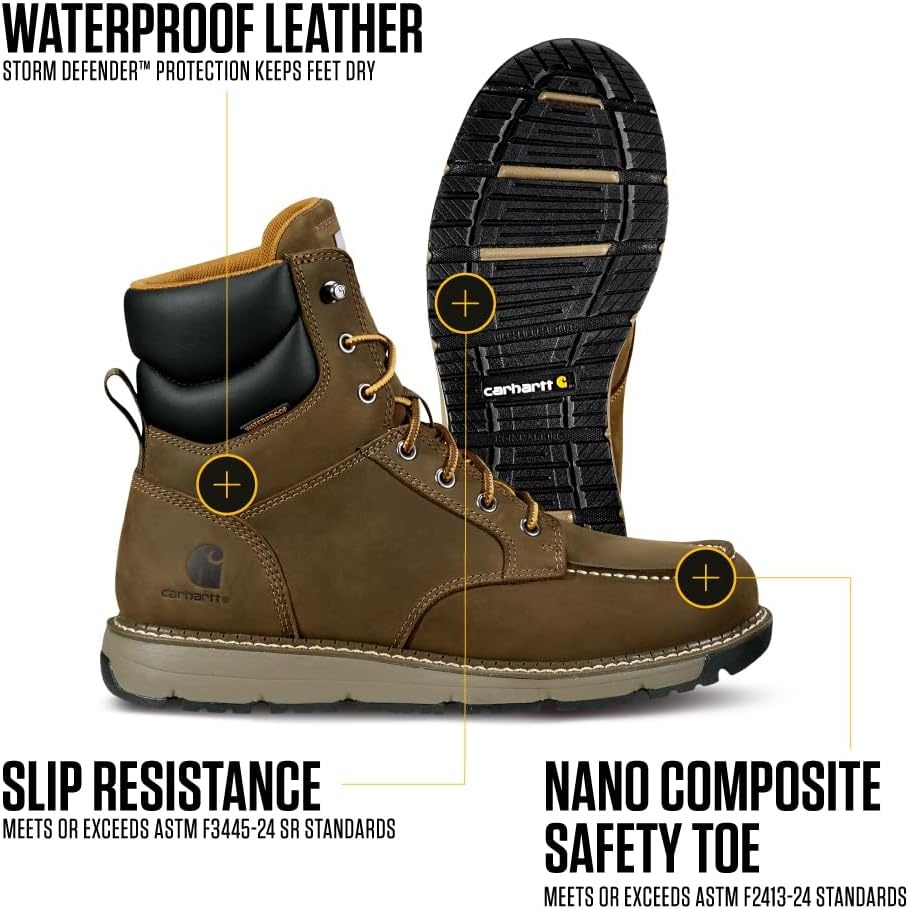 imageCarhartt Mens Millbrook 6 Waterproof Nano Toe Wedge Work BootMossy Brown