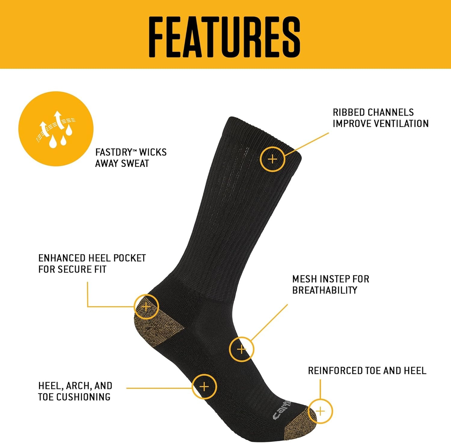 image:imageCarhartt Mens SC1156M Midweight Crew Sock 6PackWhite