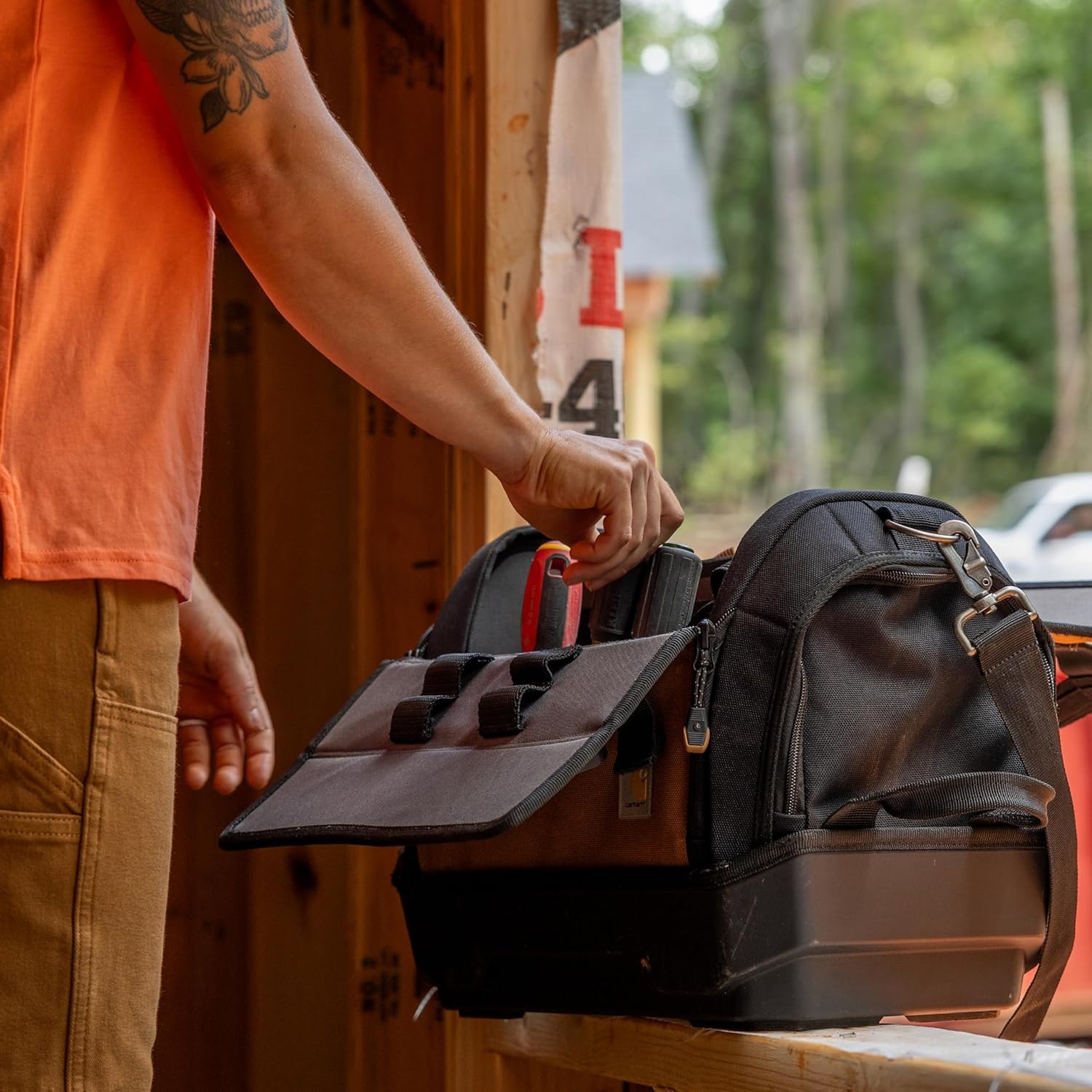 image:imageCarhartt Mens Station Tool Bag WAdjustable Shoulder Straps Durable WaterResistant Tool Organizer Medium Tool BagMedium Tool Bag