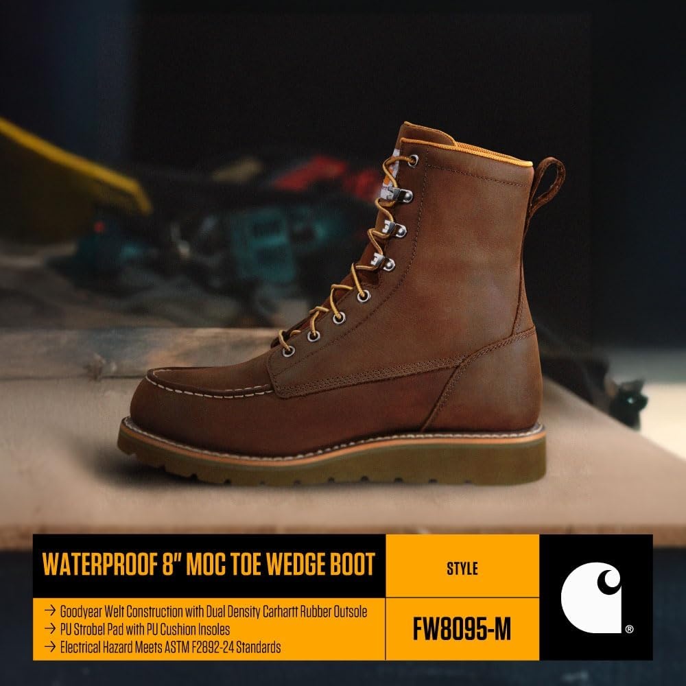 imageCarhartt Mens Waterproof 8Inch Moc Soft Toe Wedge Work Boot with SlipResistant OutsoleDark Brown