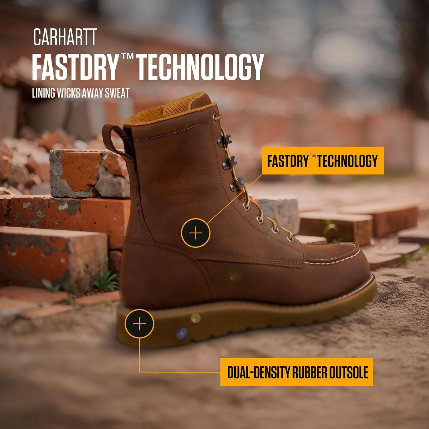 imageCarhartt Mens Waterproof 8Inch Moc Soft Toe Wedge Work Boot with SlipResistant OutsoleDark Brown