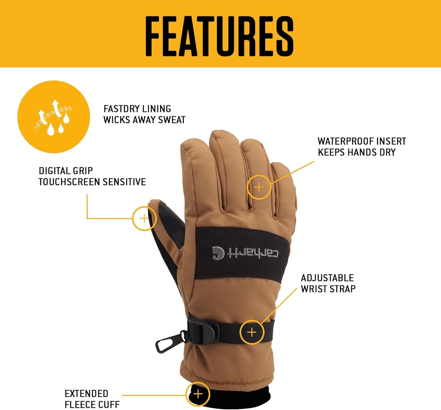 imageCarhartt Mens Waterproof Insulated Knit Cuff GloveBrownBlack
