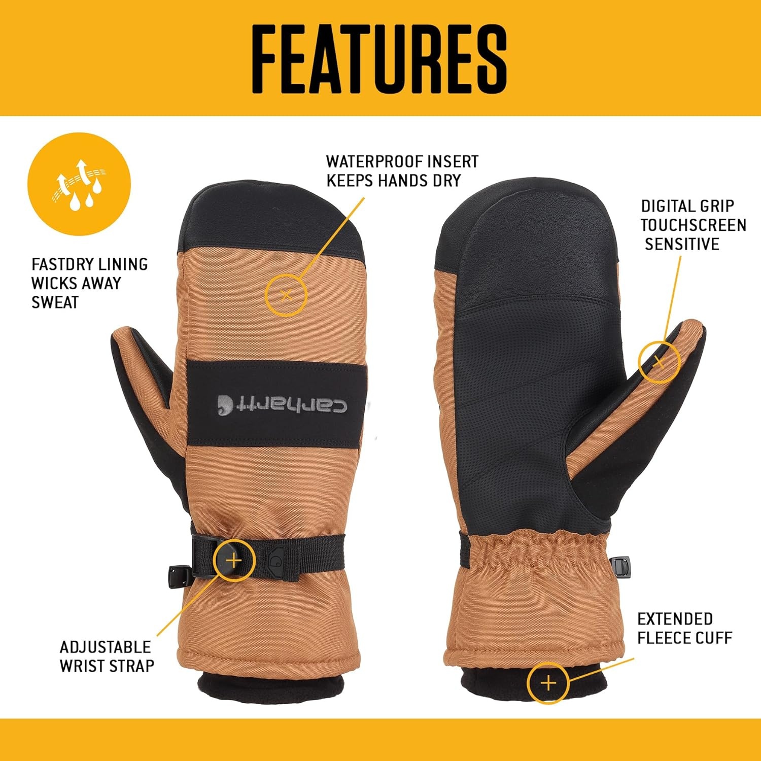 imageCarhartt Mens Waterproof Insulated Knit Cuff MittenBlackGrey