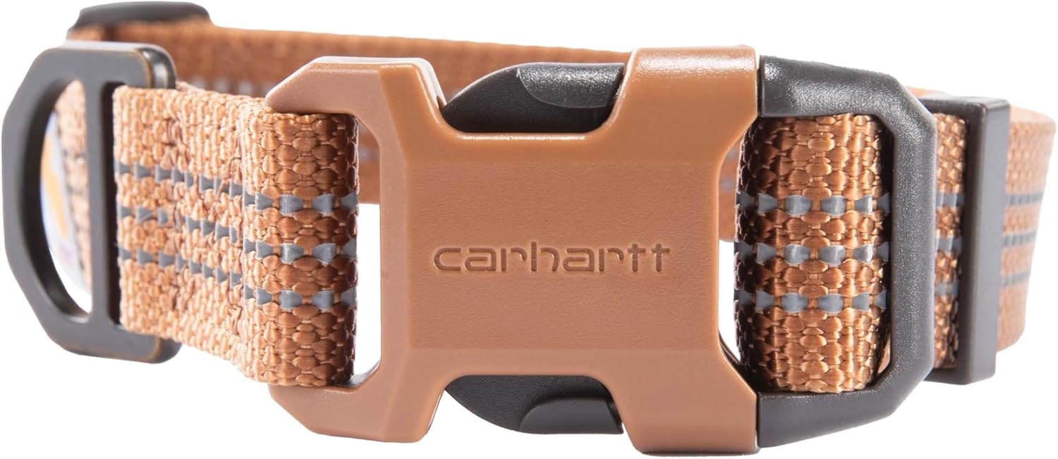 imageCarhartt Nylon Webbing Dog Collar Fully Adjustable WDurable Side Release Buckle and Reflective Stitching Black MediumCarhartt Brown