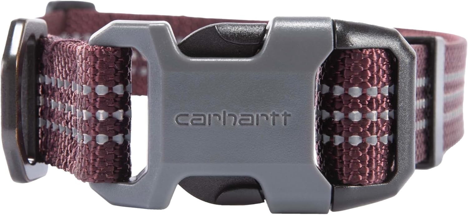 imageCarhartt Nylon Webbing Dog Collar Fully Adjustable WDurable Side Release Buckle and Reflective Stitching Black MediumDeep Wine