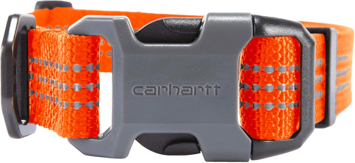 imageCarhartt Nylon Webbing Dog Collar Fully Adjustable WDurable Side Release Buckle and Reflective Stitching Black MediumHunter Orange