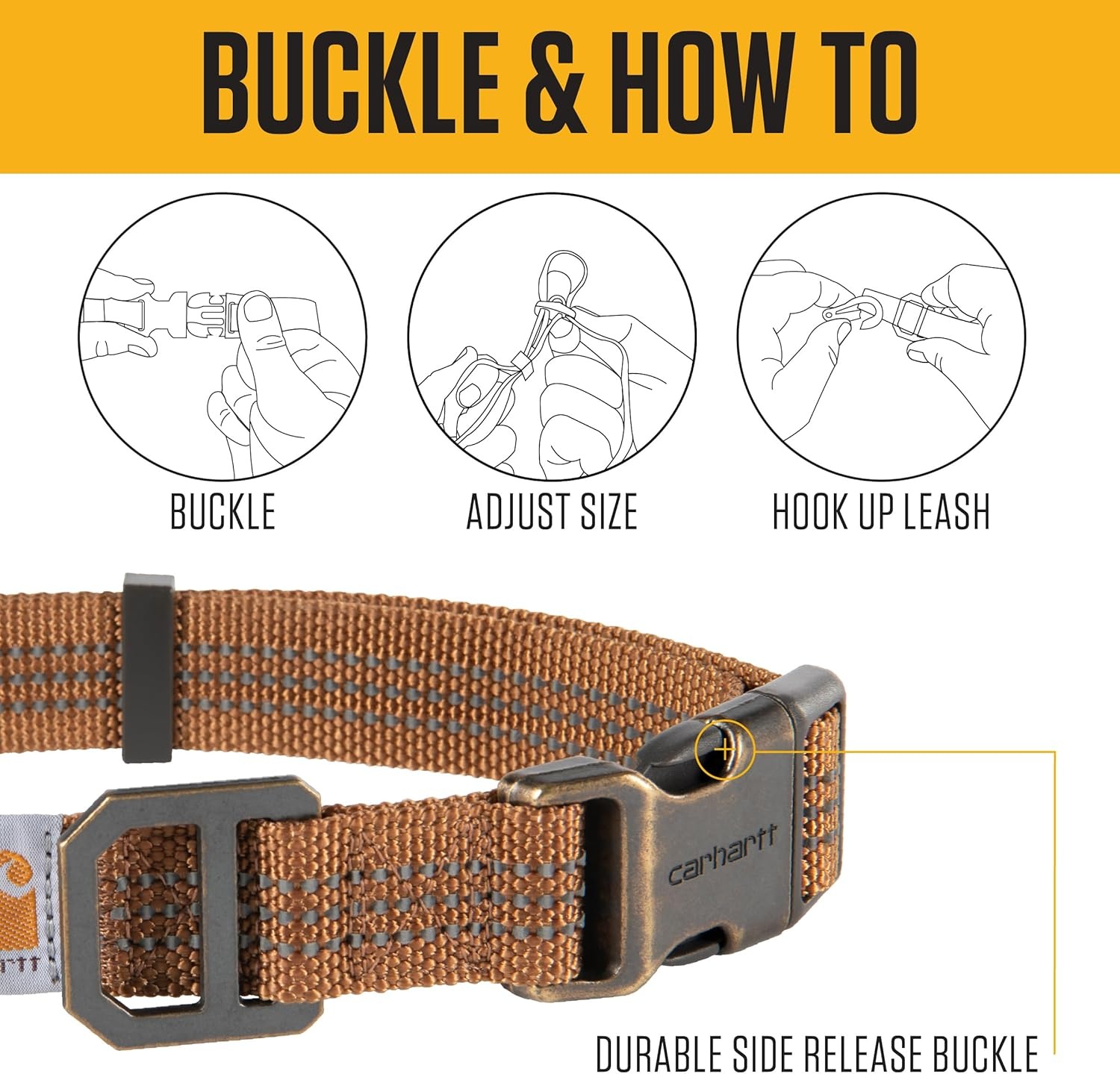 imageCarhartt Nylon Webbing Dog Collar Fully Adjustable WDurable Side Release Buckle and Reflective Stitching Black MediumShaded Spruce