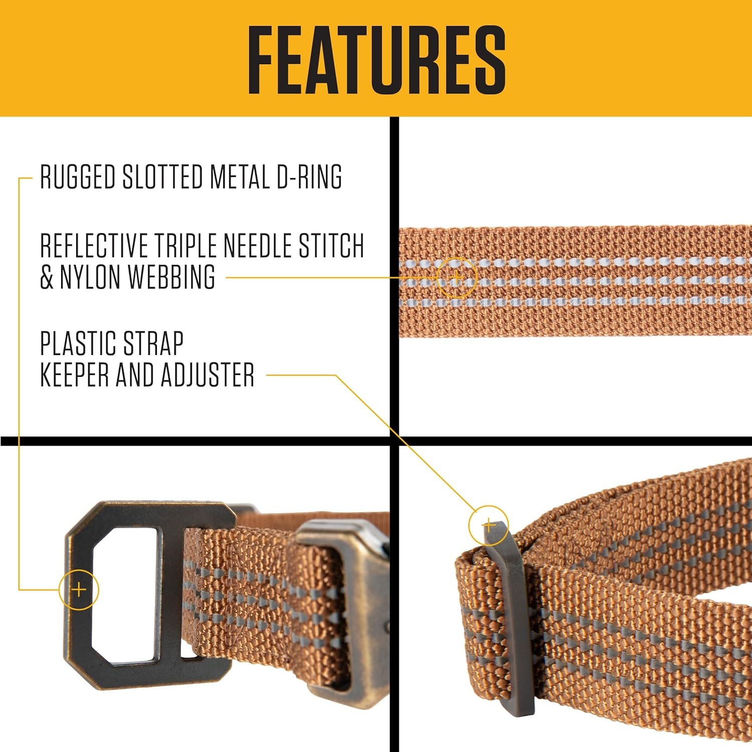 imageCarhartt Pet Fully Adjustable Webbing Collars for Dogs Reflective Stitching for Visibility Blanket Stripe MediumHunter Orange Nylon Webbing