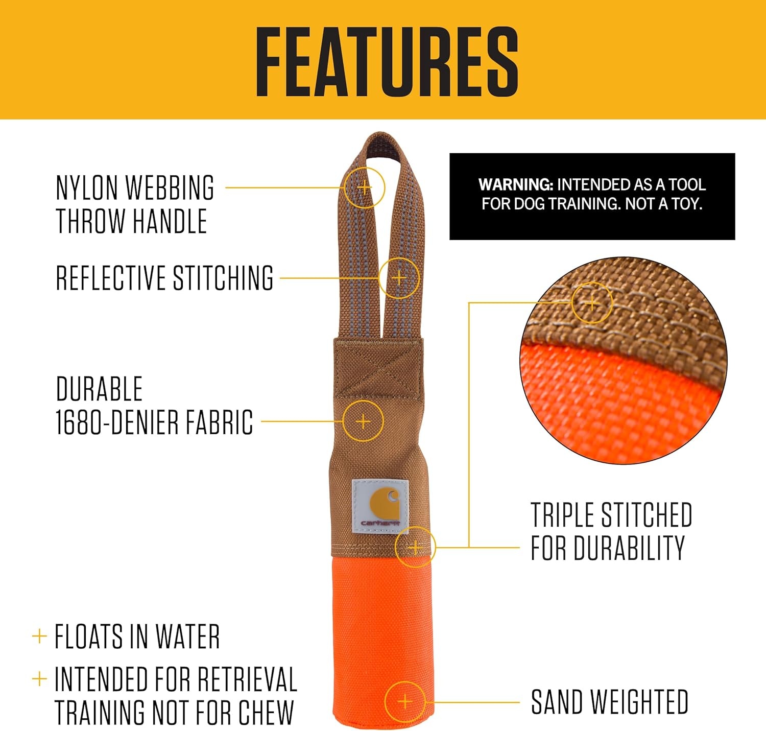imageCarhartt Pet Training Tool Dog Retrieving Bumper Rugged Nylon Duck Canvas Training Bumper Designed for Retrieval Training Hunter Orange SmallHunter Orange