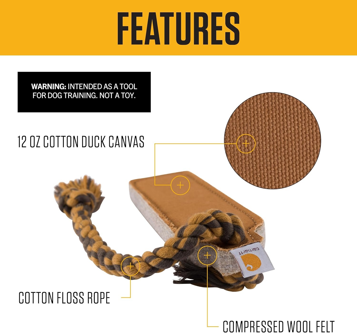 imageCarhartt Pet Training Tools Rugged Dog Tool for Tug Fetch and Play Field Dog Training Pull Carhartt BrownBumper Compressed Flet Carhartt Brown