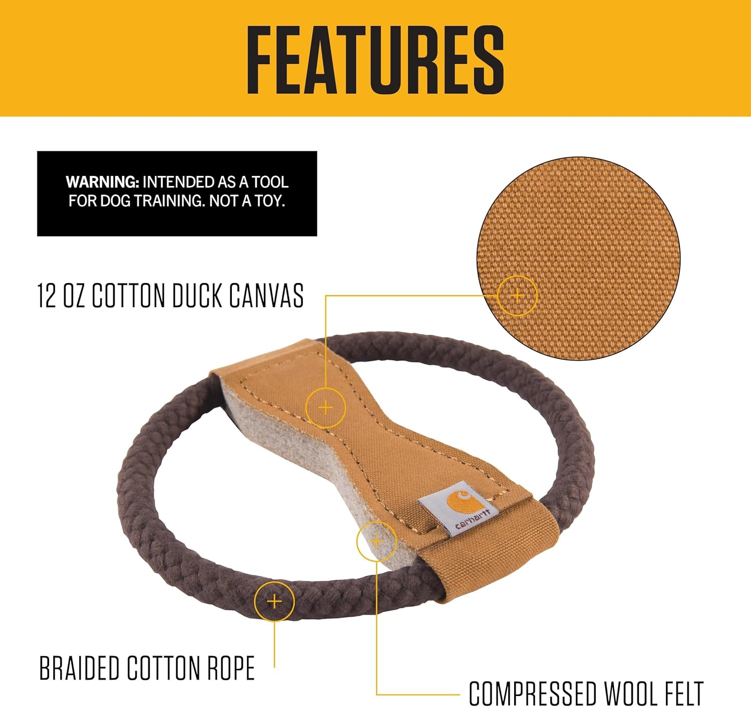 imageCarhartt Pet Training Tools Rugged Dog Tool for Tug Fetch and Play Field Dog Training Pull Carhartt BrownFirm Duck Wheel Dog Pull Carhartt Brown