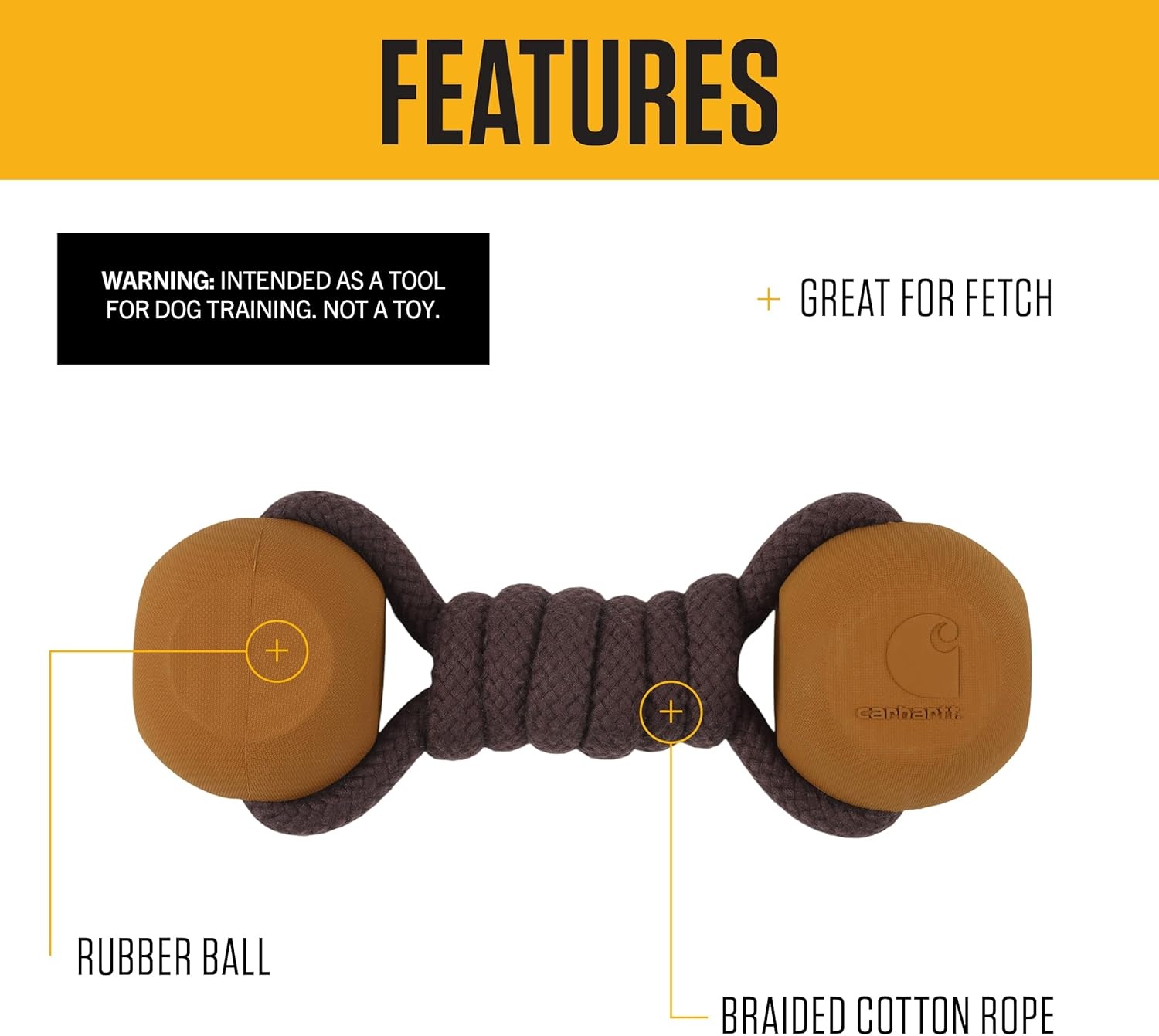 imageCarhartt Pet Training Tools Rugged Dog Tool for Tug Fetch and Play Field Dog Training Pull Carhartt BrownRope Bone Blaze Orange