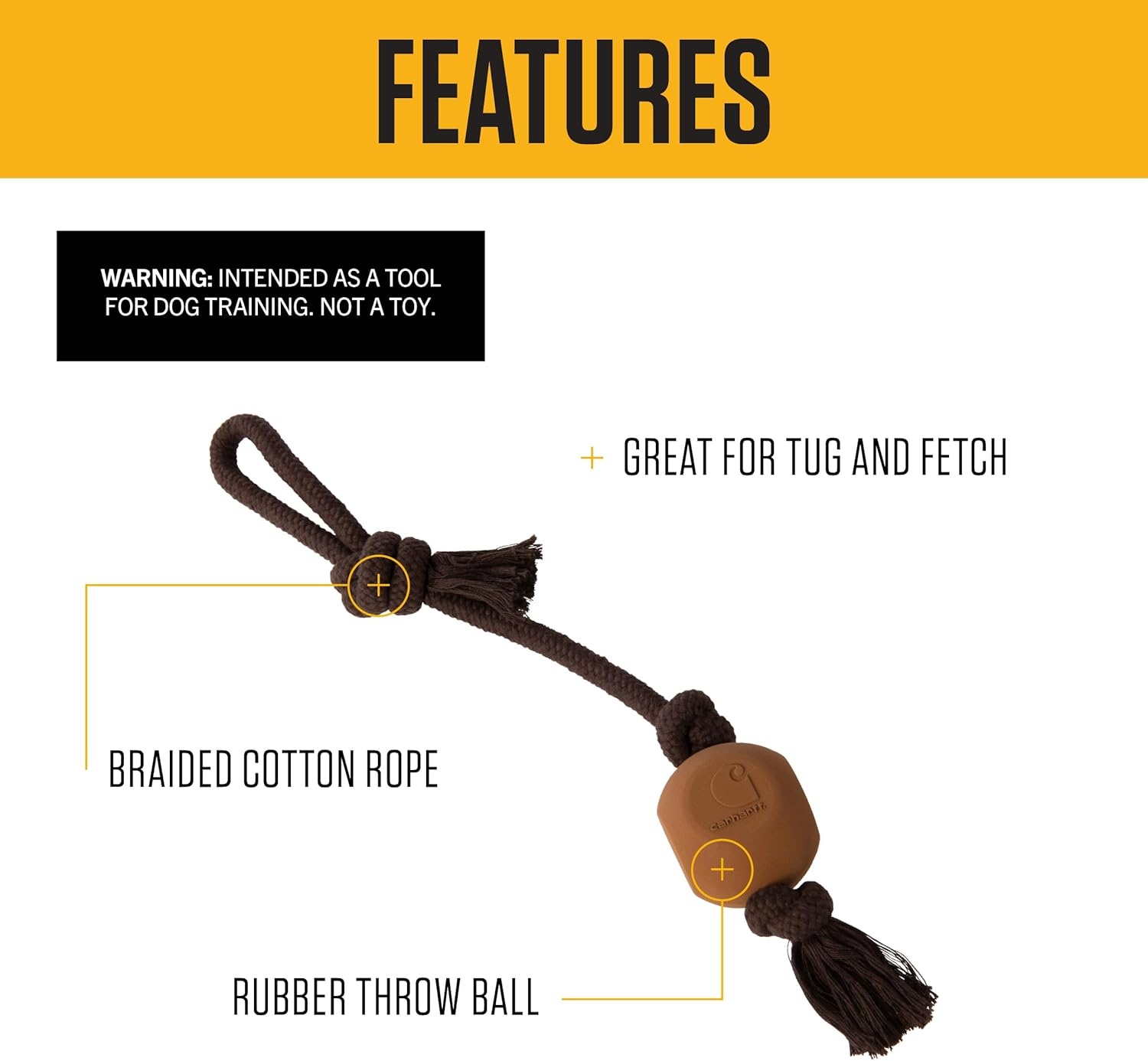 imageCarhartt Pet Training Tools Rugged Dog Tool for Tug Fetch and Play Field Dog Training Pull Carhartt BrownRubber Ball Dog Rope Pull Carhartt Brown
