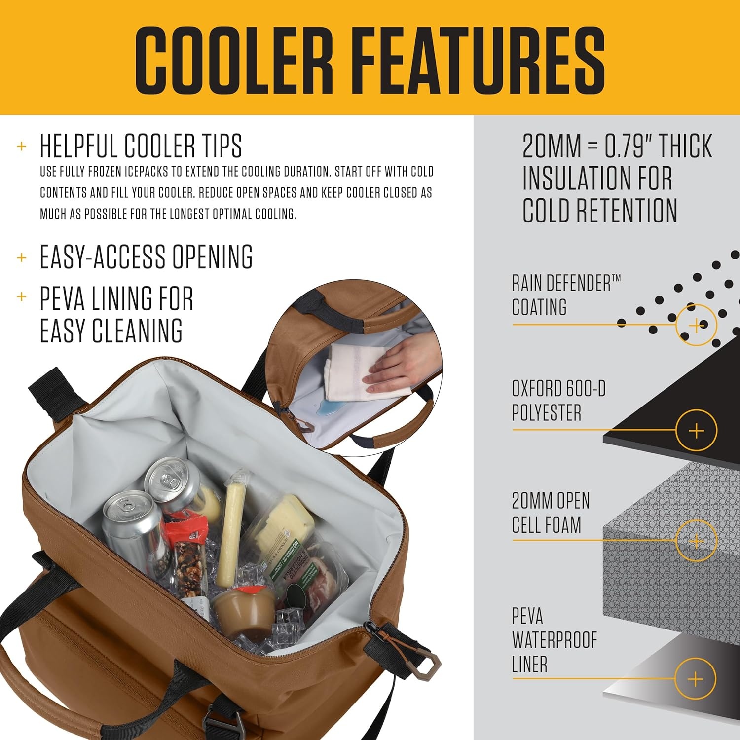 image:imageCarhartt Thick Foam Fully Insulated Cold Front Coolers Premium Ice Retention Durable Water Resistant Material WFront Zippered PocketOiled Walnut