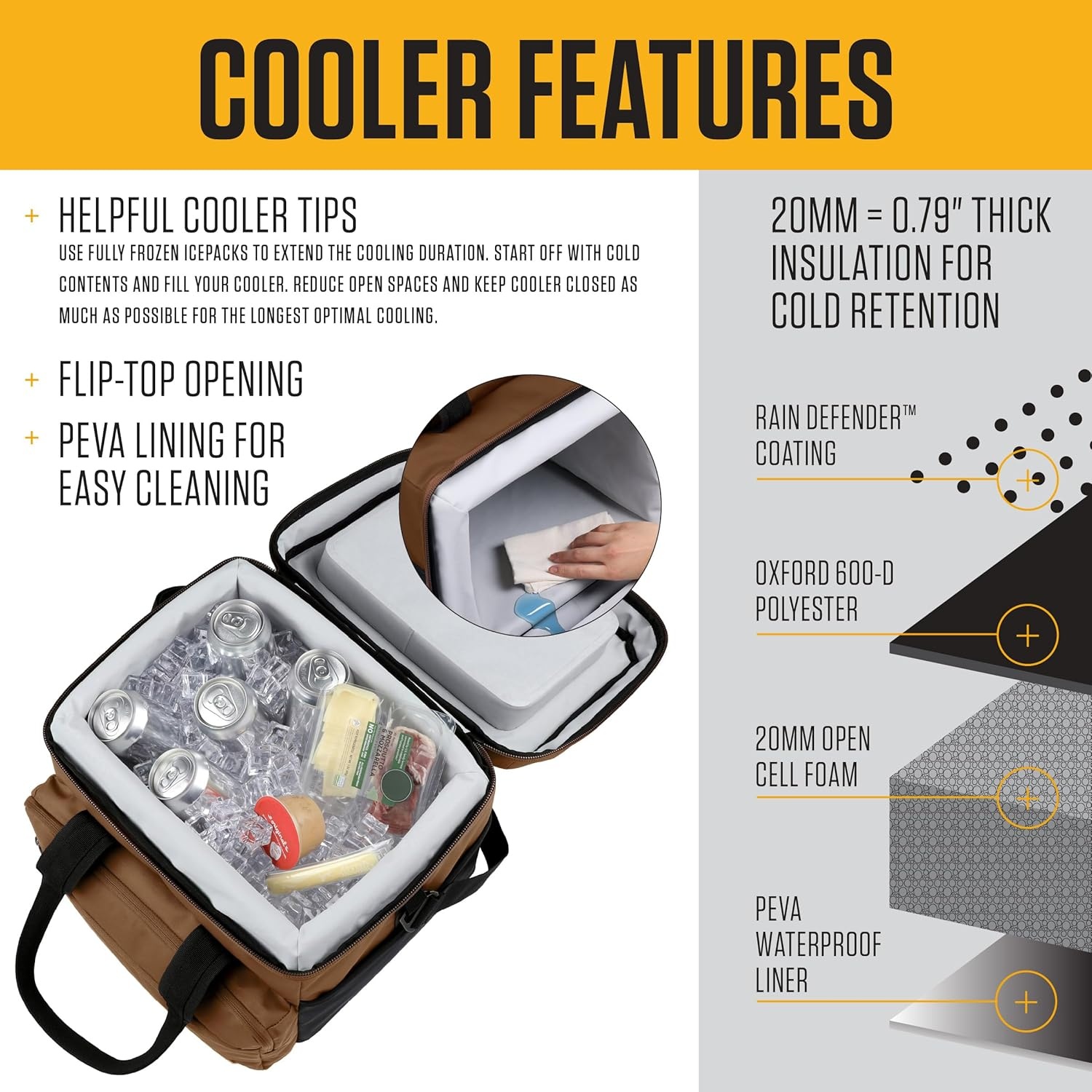 image:imageCarhartt Thick Foam Fully Insulated Cold Front Coolers Premium Ice Retention Durable Water Resistant Material WFront Zippered PocketOiled Walnut