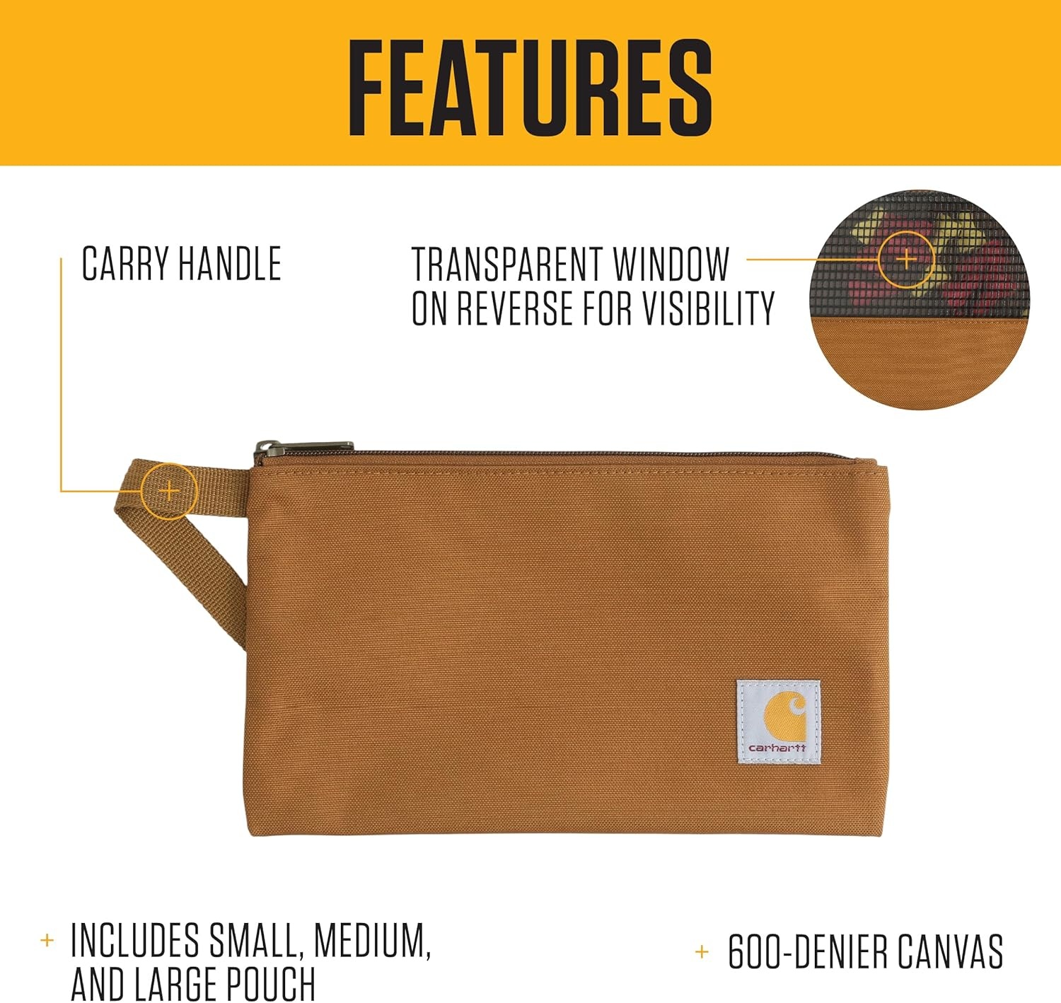 image:imageCarhartt Utility Zipper Pouch Set Durable Water Repellent Organizers Sold in Sets of Three Carhartt BrownBlackGravelCarhartt BrownBlackGreenstone