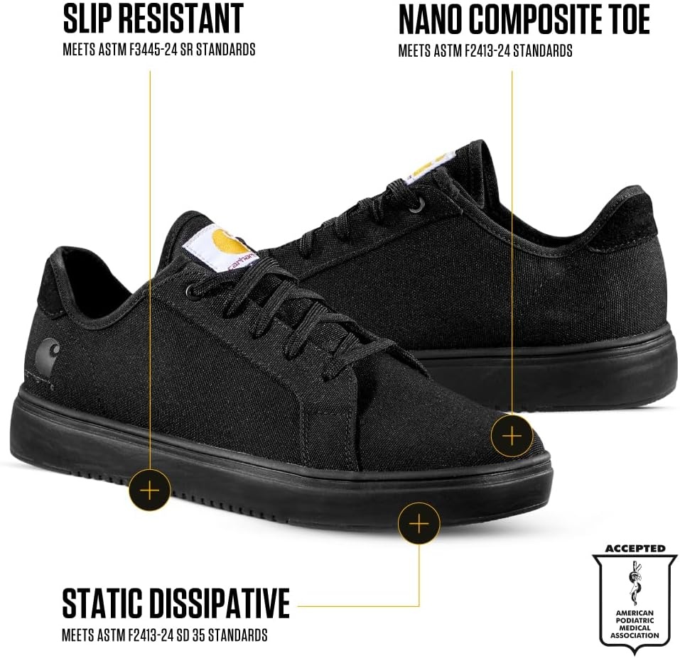 imageCarhartt Womens Detroit SD Nano Toe Canvas Work Sneakers Slip Resistant Outsole Static Dissipative FastDry LiningBlack