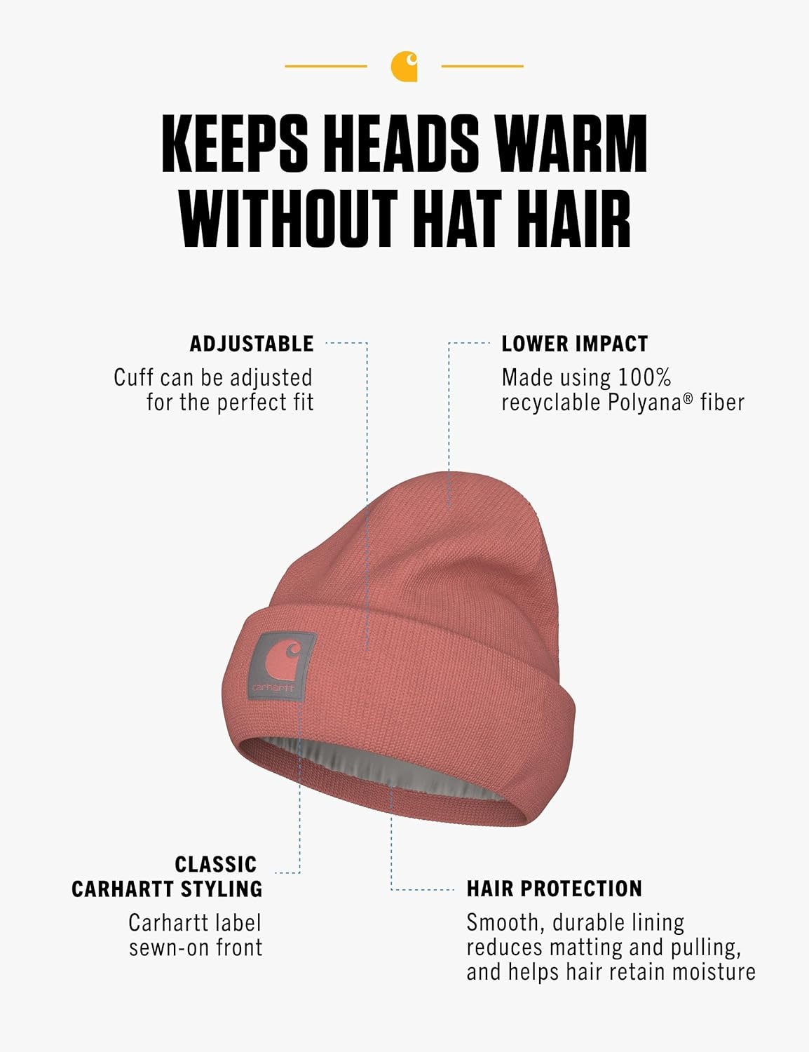 image:imageCarhartt Womens Knit SatinLined BeanieAged Coral
