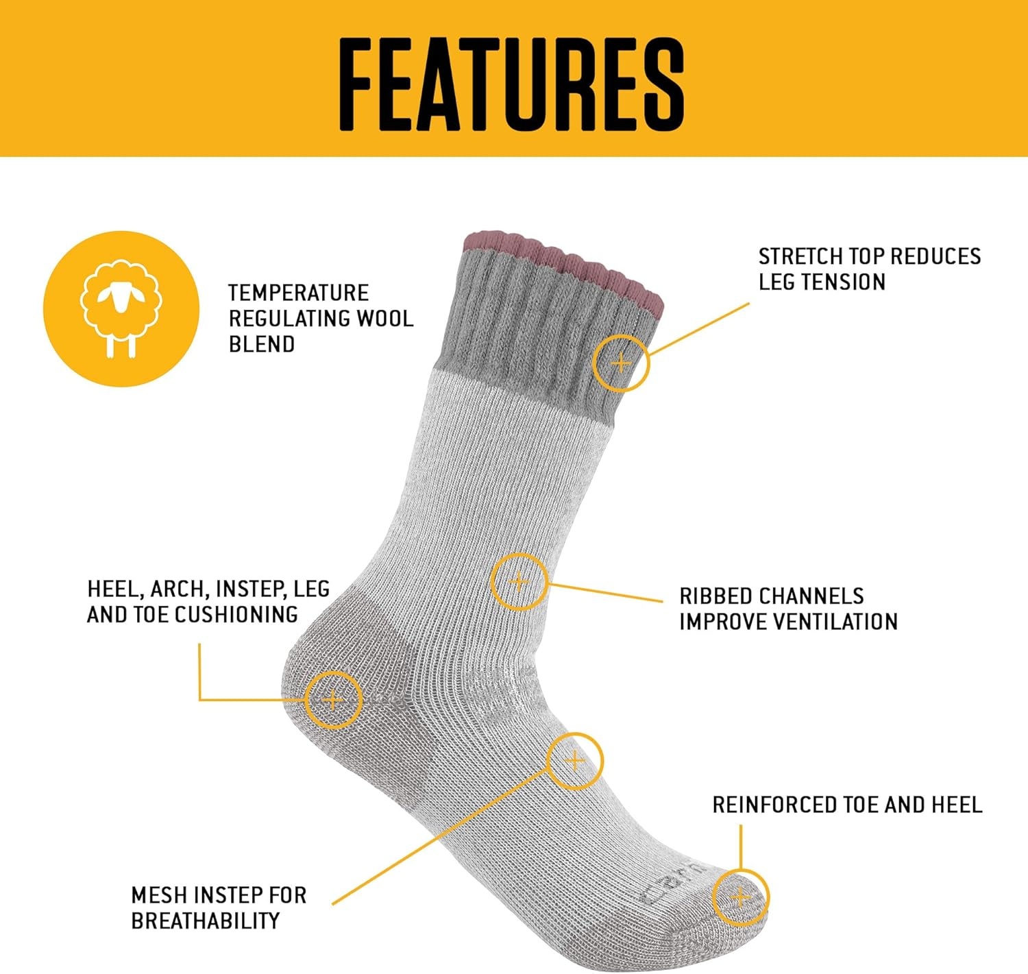 image:imageCarhartt Womens SB6600W Womens Heavyweight SyntheticWool Blend Boot SockGeorgia Peach