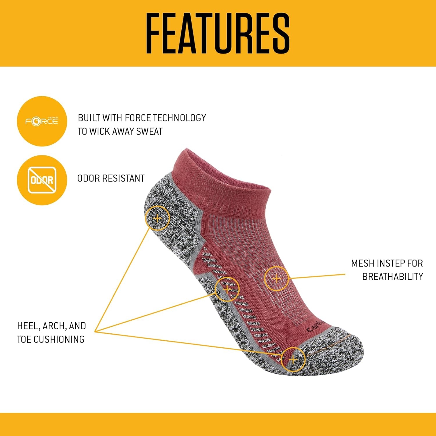 image:imageCarhartt Womens SL6403W Womens Force Midweight Low Cut Sock 3PackBlack