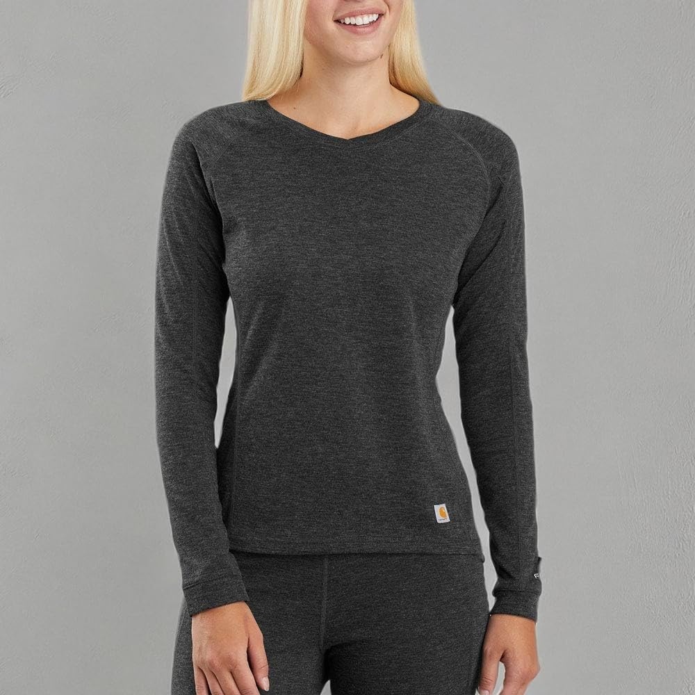 imageCarhartt Womens WBL132 Womens Base Force Heavyweight PolylWool CrewBlack Heather